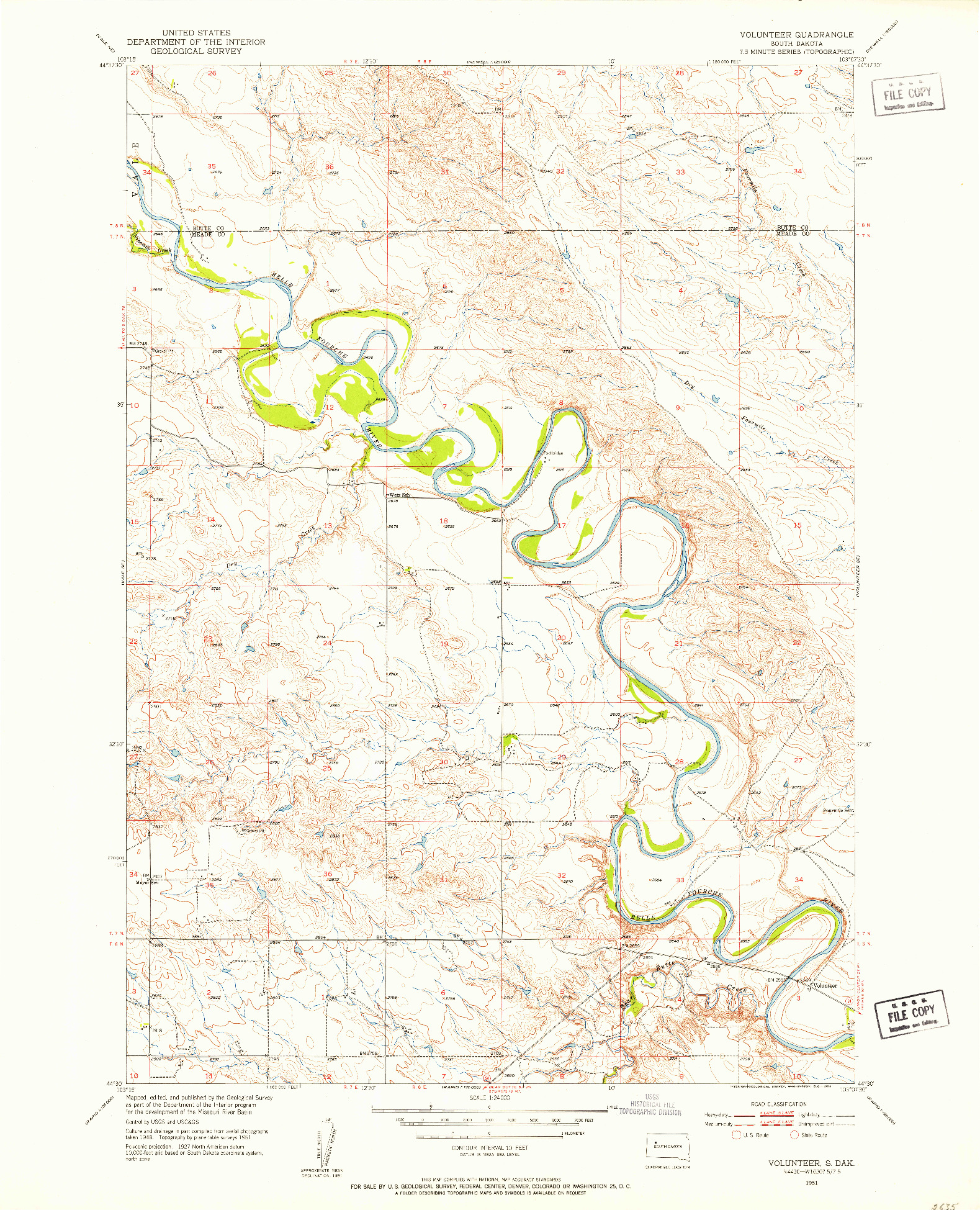 USGS 1:24000-SCALE QUADRANGLE FOR VOLUNTEER, SD 1951