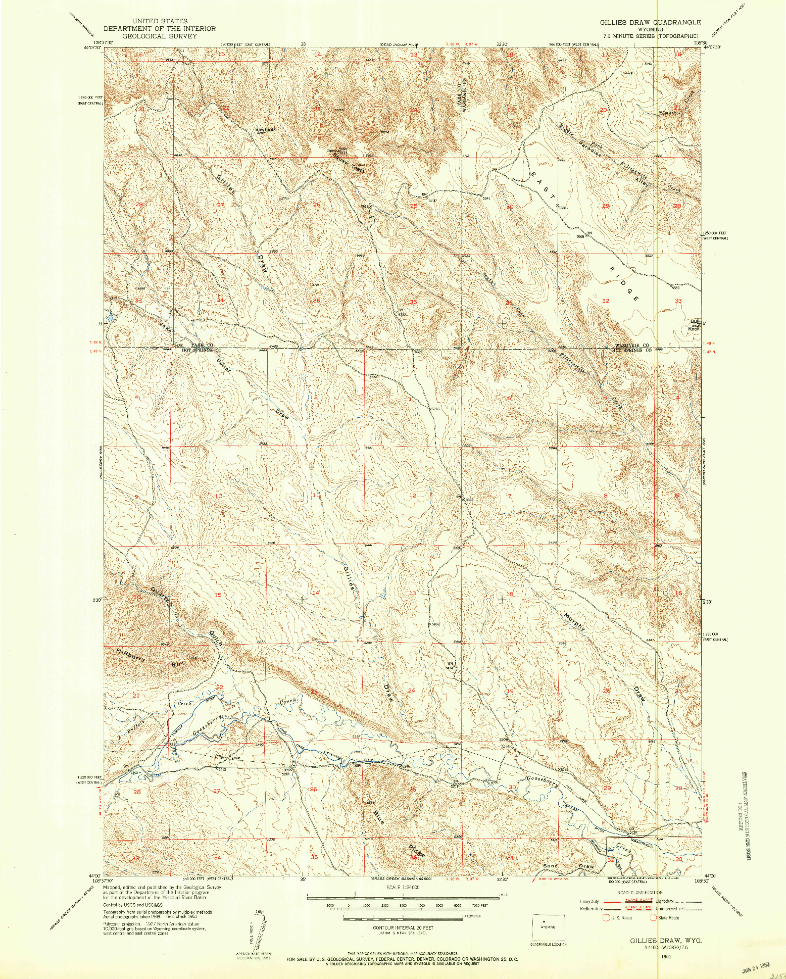 USGS 1:24000-SCALE QUADRANGLE FOR GILLIES DRAW, WY 1951