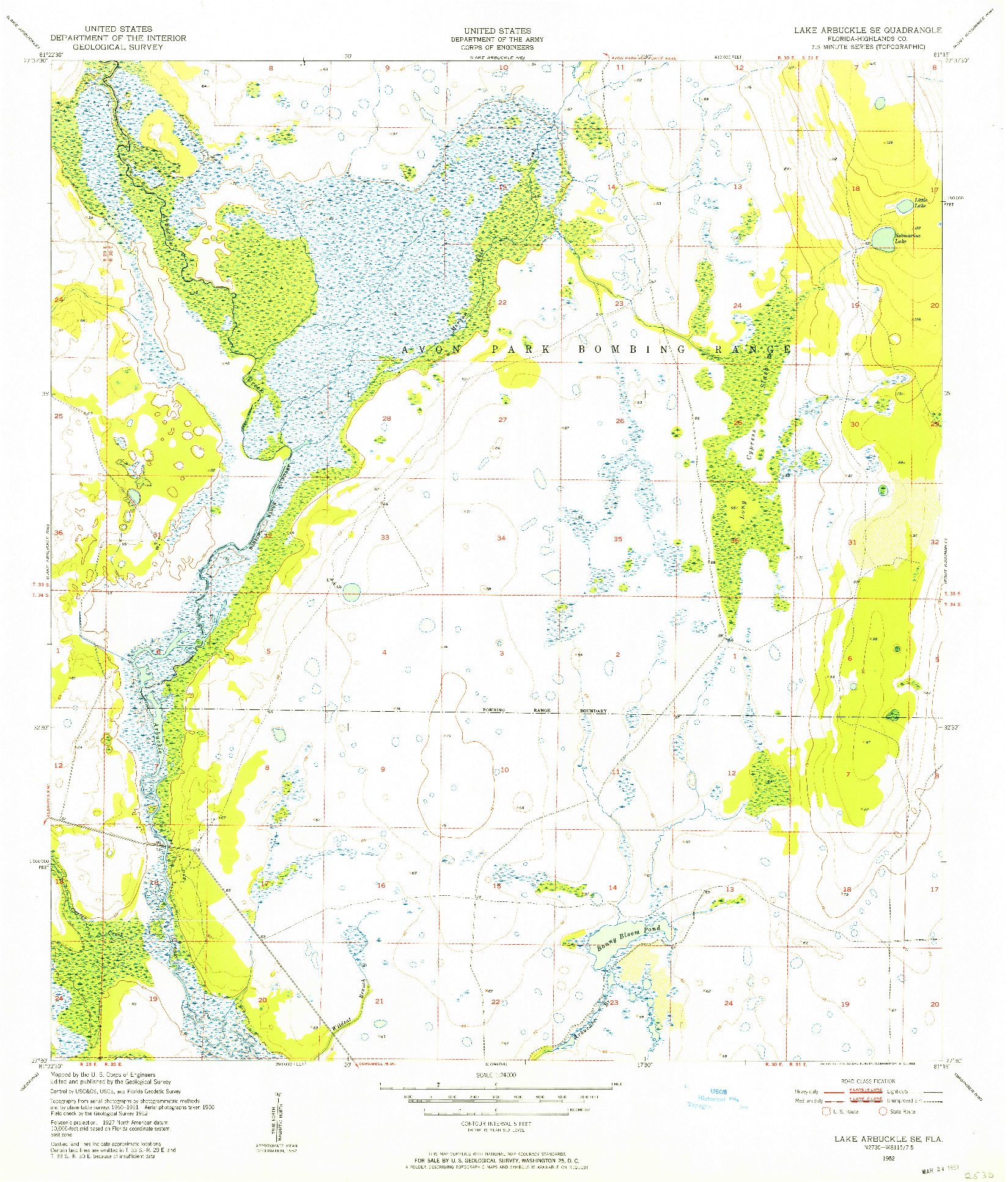 USGS 1:24000-SCALE QUADRANGLE FOR LAKE ARBUCKLE SE, FL 1952