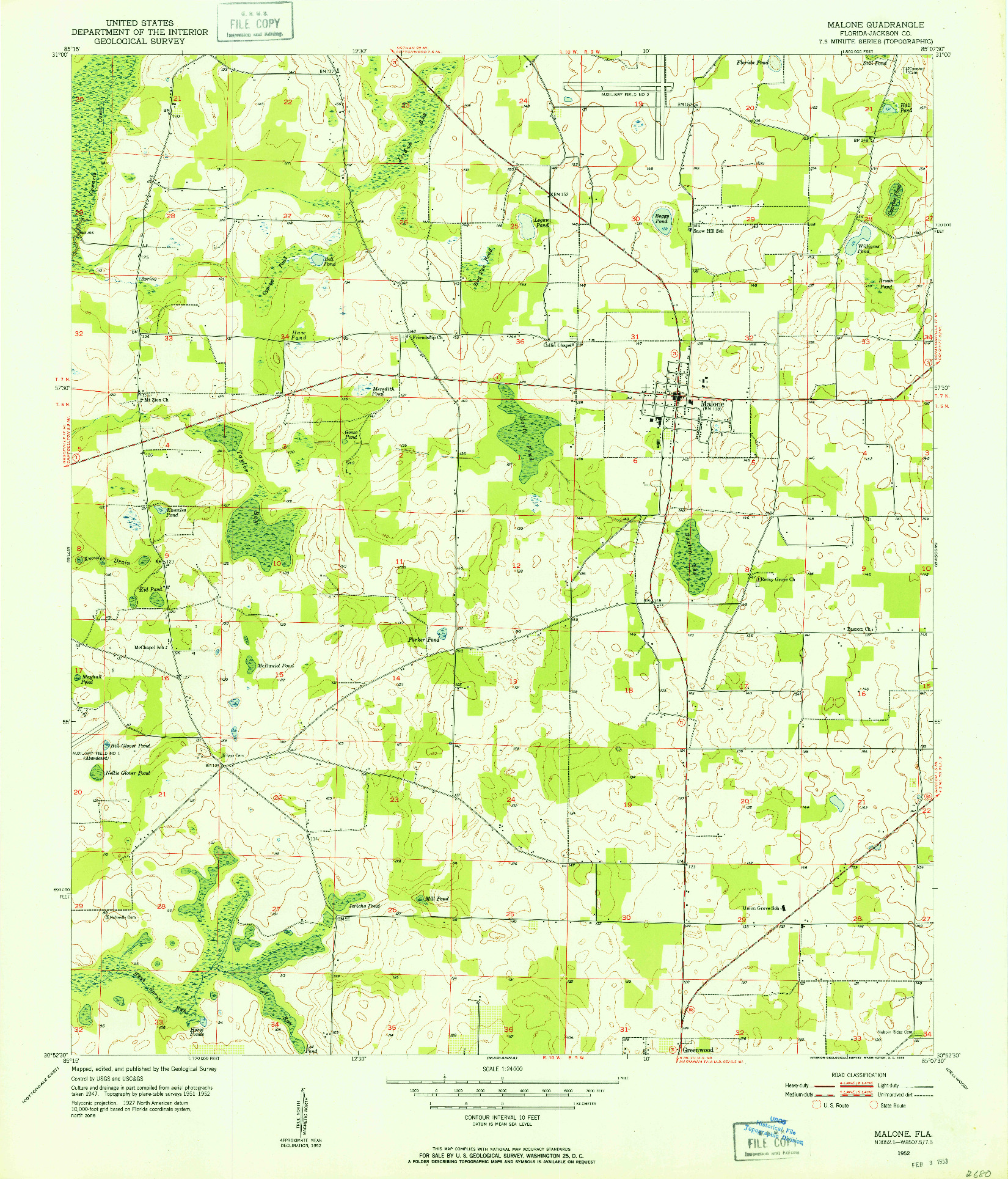 USGS 1:24000-SCALE QUADRANGLE FOR MALONE, FL 1952