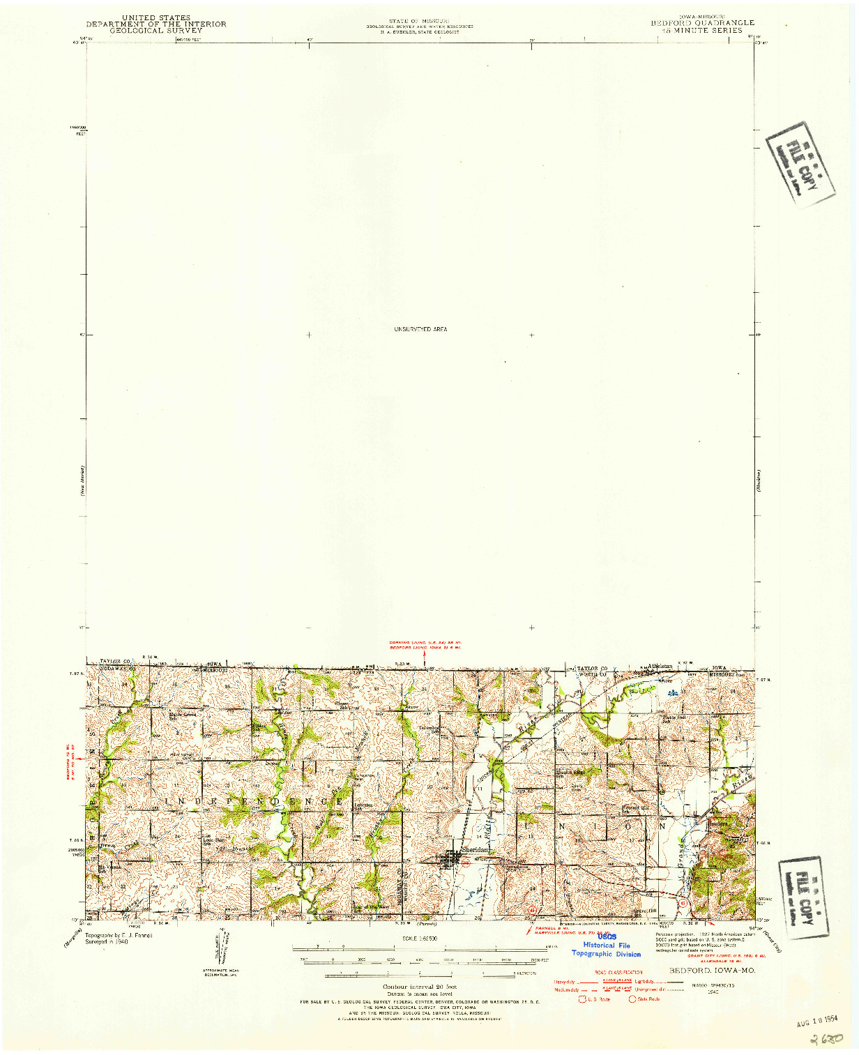 USGS 1:62500-SCALE QUADRANGLE FOR BEDFORD, IA 1940
