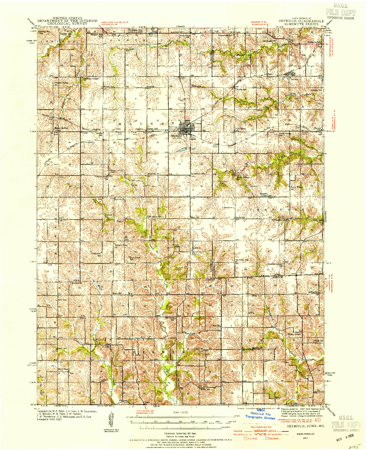 USGS 1:62500-SCALE QUADRANGLE FOR SEYMOUR, IA 1942