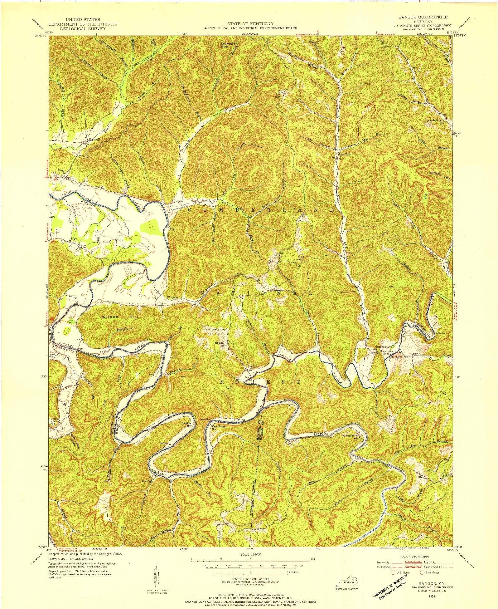 USGS 1:24000-SCALE QUADRANGLE FOR BANGOR, KY 1953