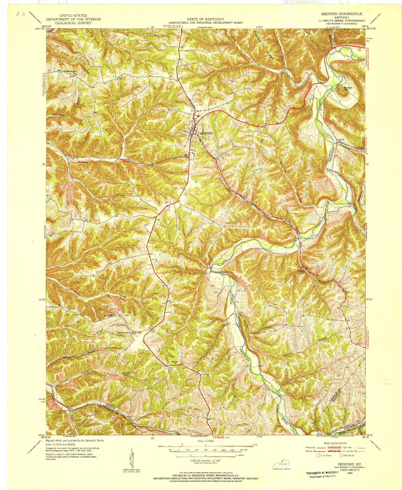 USGS 1:24000-SCALE QUADRANGLE FOR BEDFORD, KY 1953