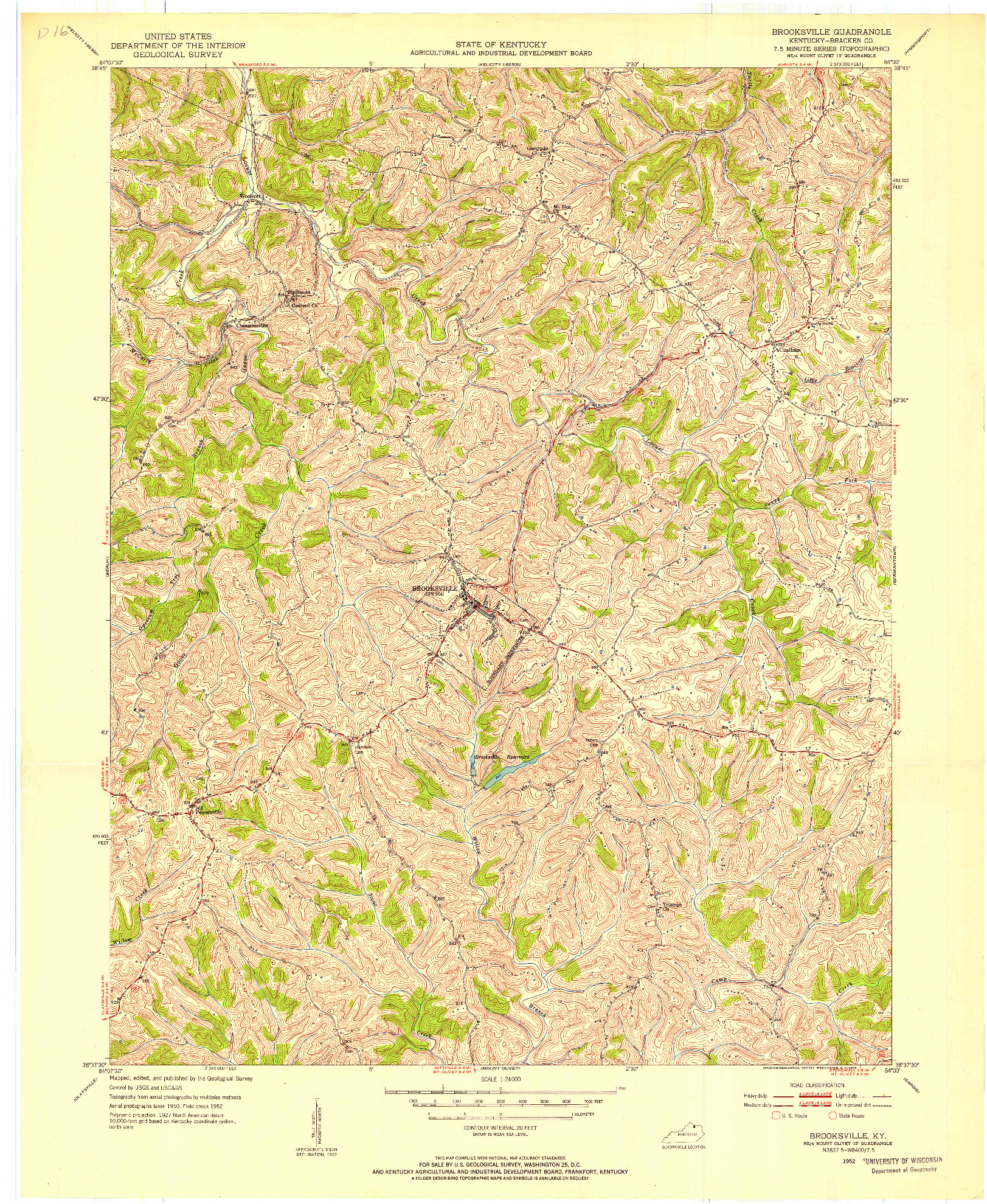 USGS 1:24000-SCALE QUADRANGLE FOR BROOKSVILLE, KY 1952