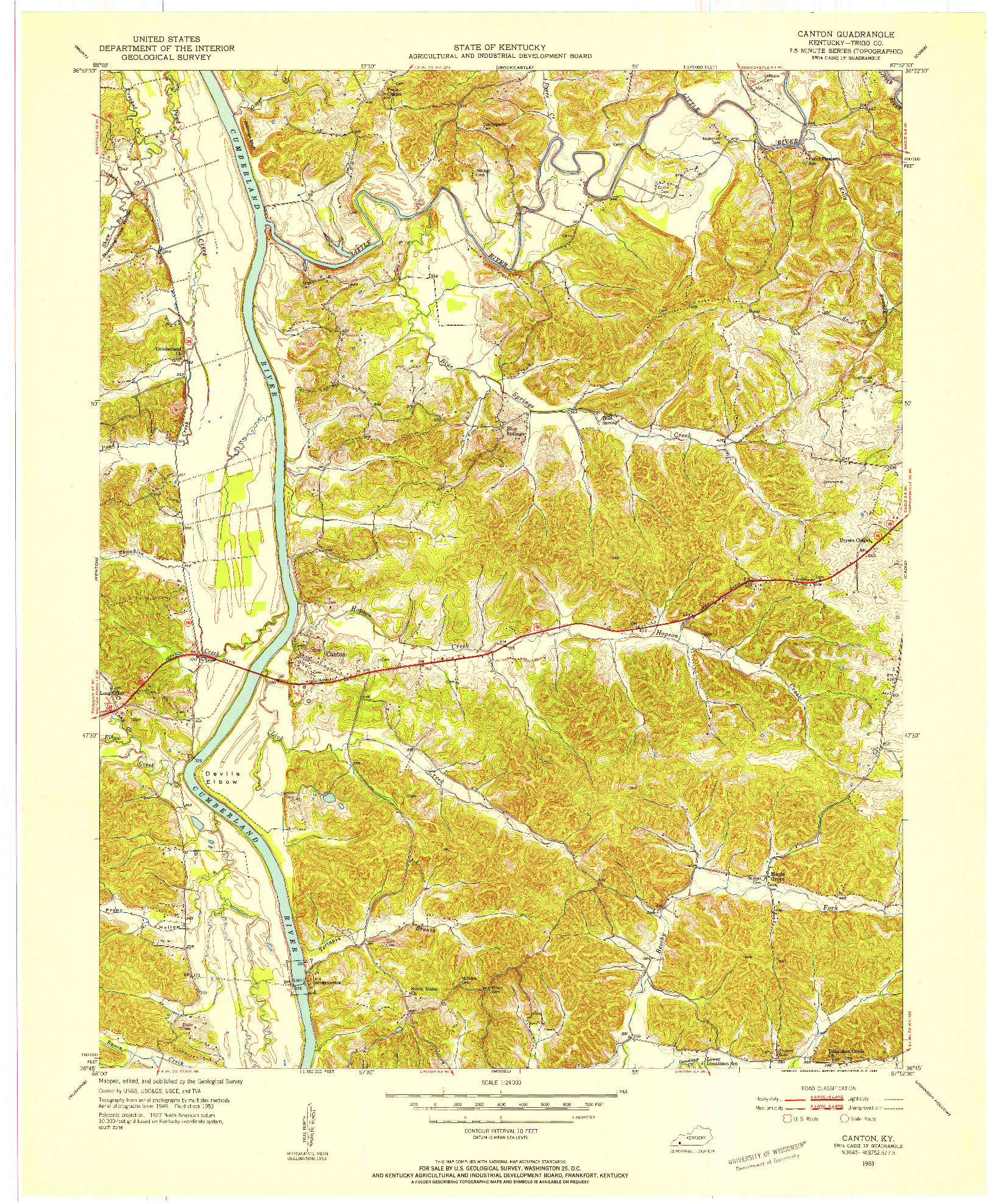 USGS 1:24000-SCALE QUADRANGLE FOR CANTON, KY 1953