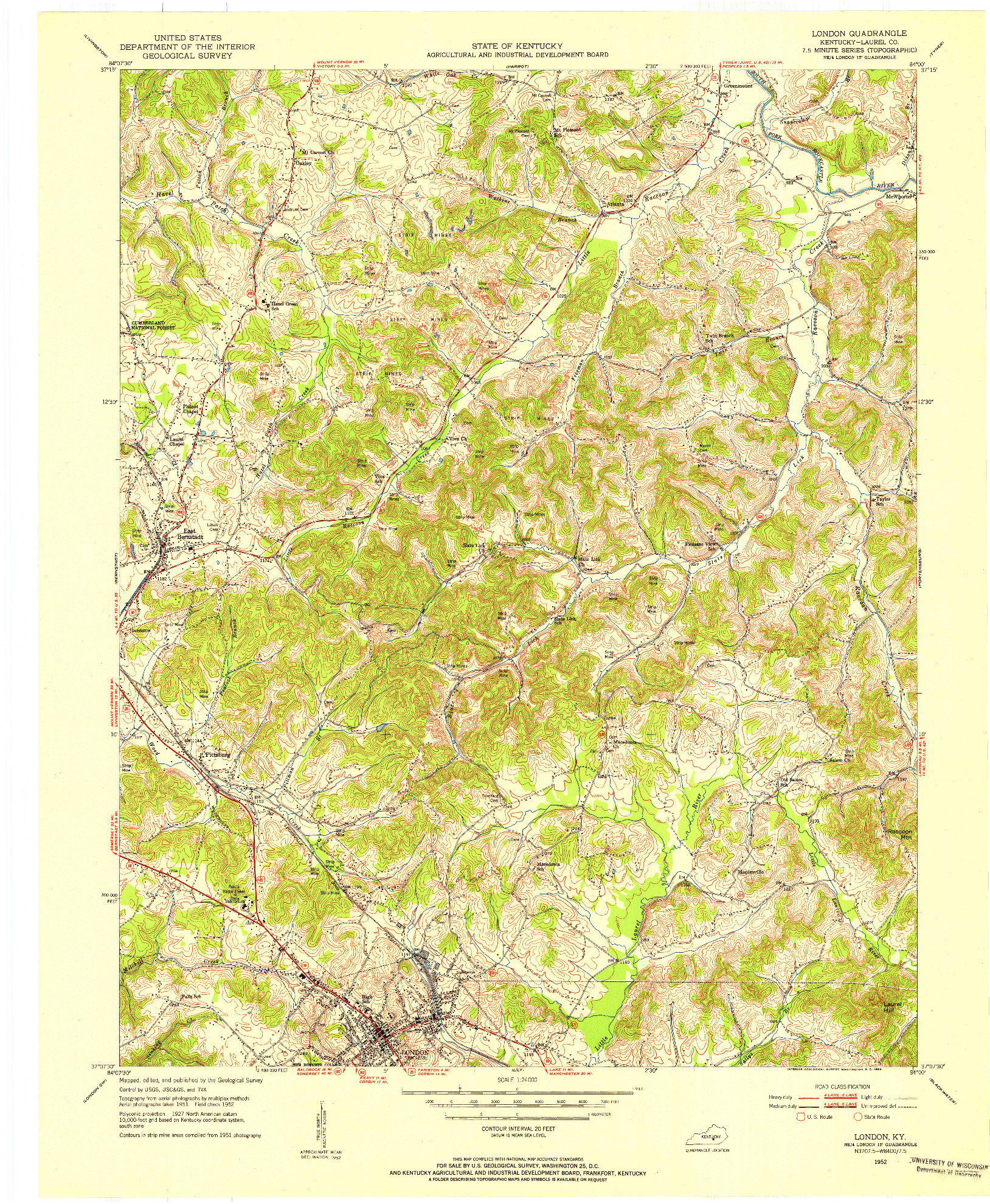 USGS 1:24000-SCALE QUADRANGLE FOR LONDON, KY 1952