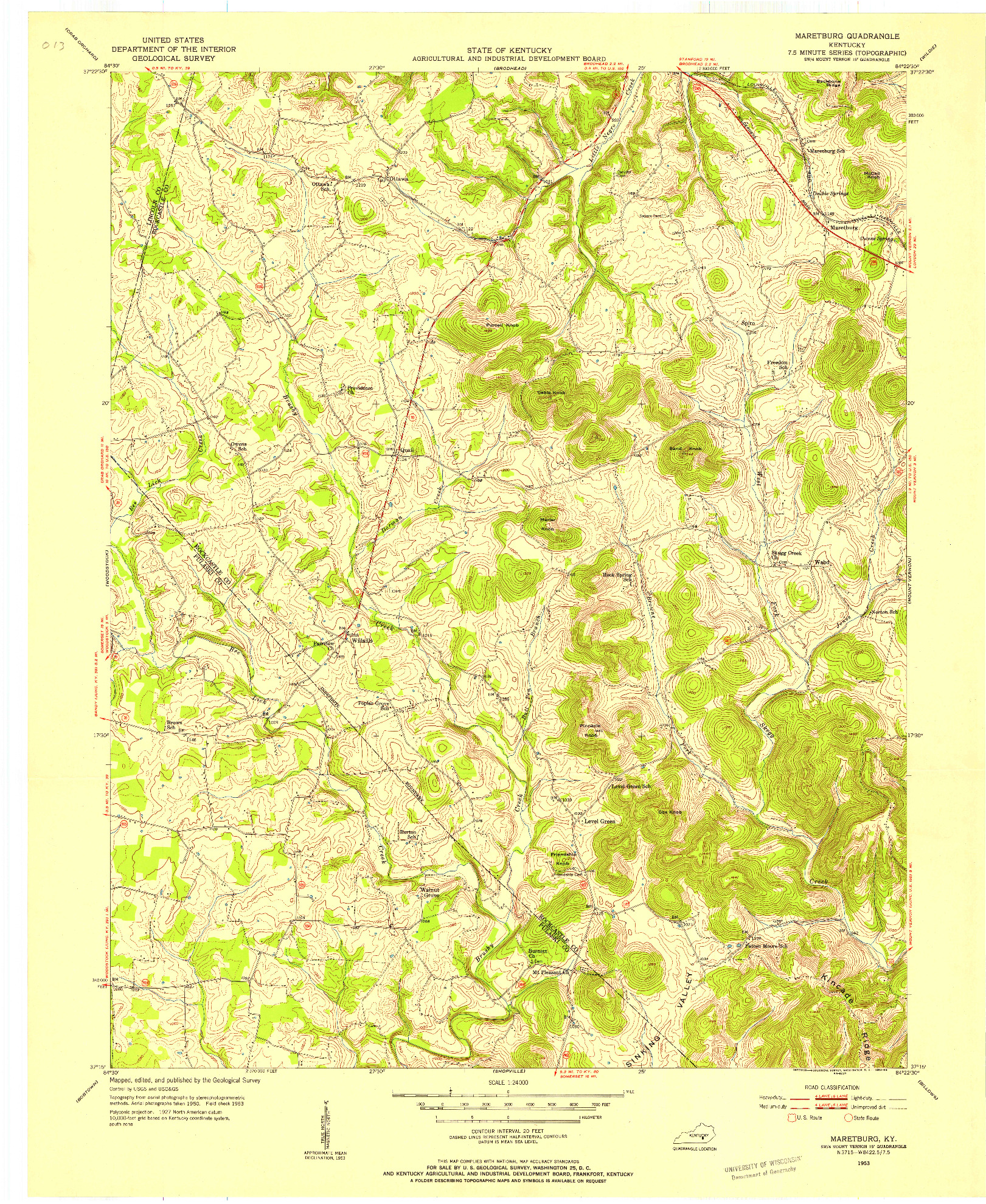 USGS 1:24000-SCALE QUADRANGLE FOR MARETBURG, KY 1953