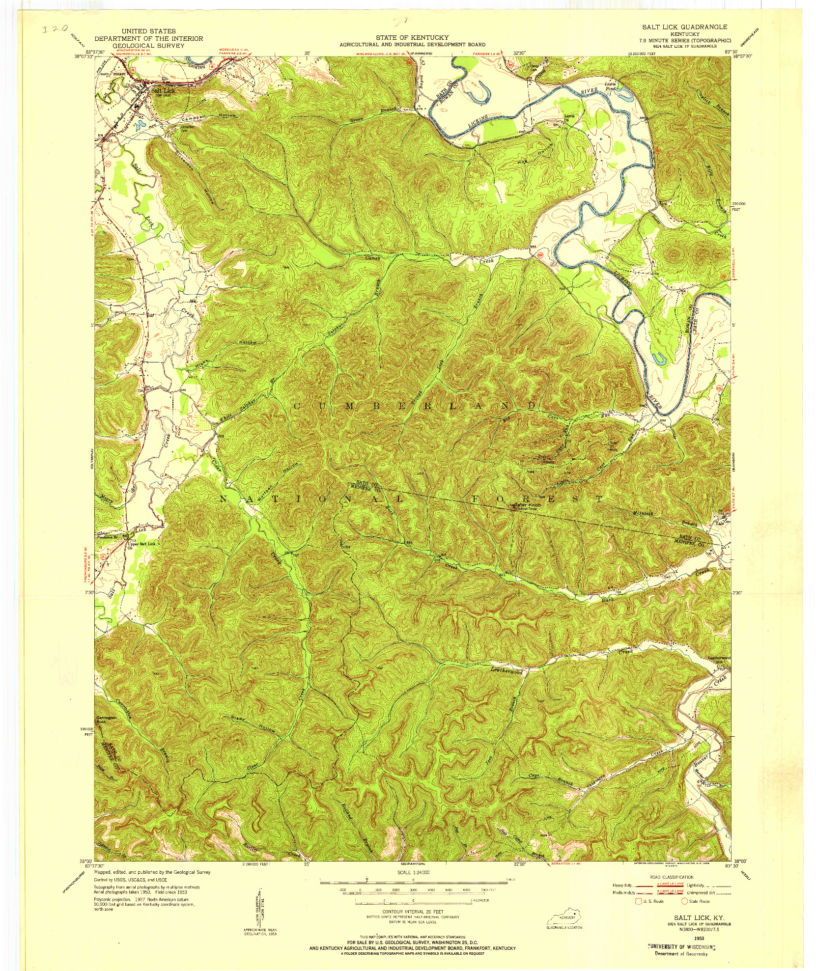 USGS 1:24000-SCALE QUADRANGLE FOR SALT LICK, KY 1953