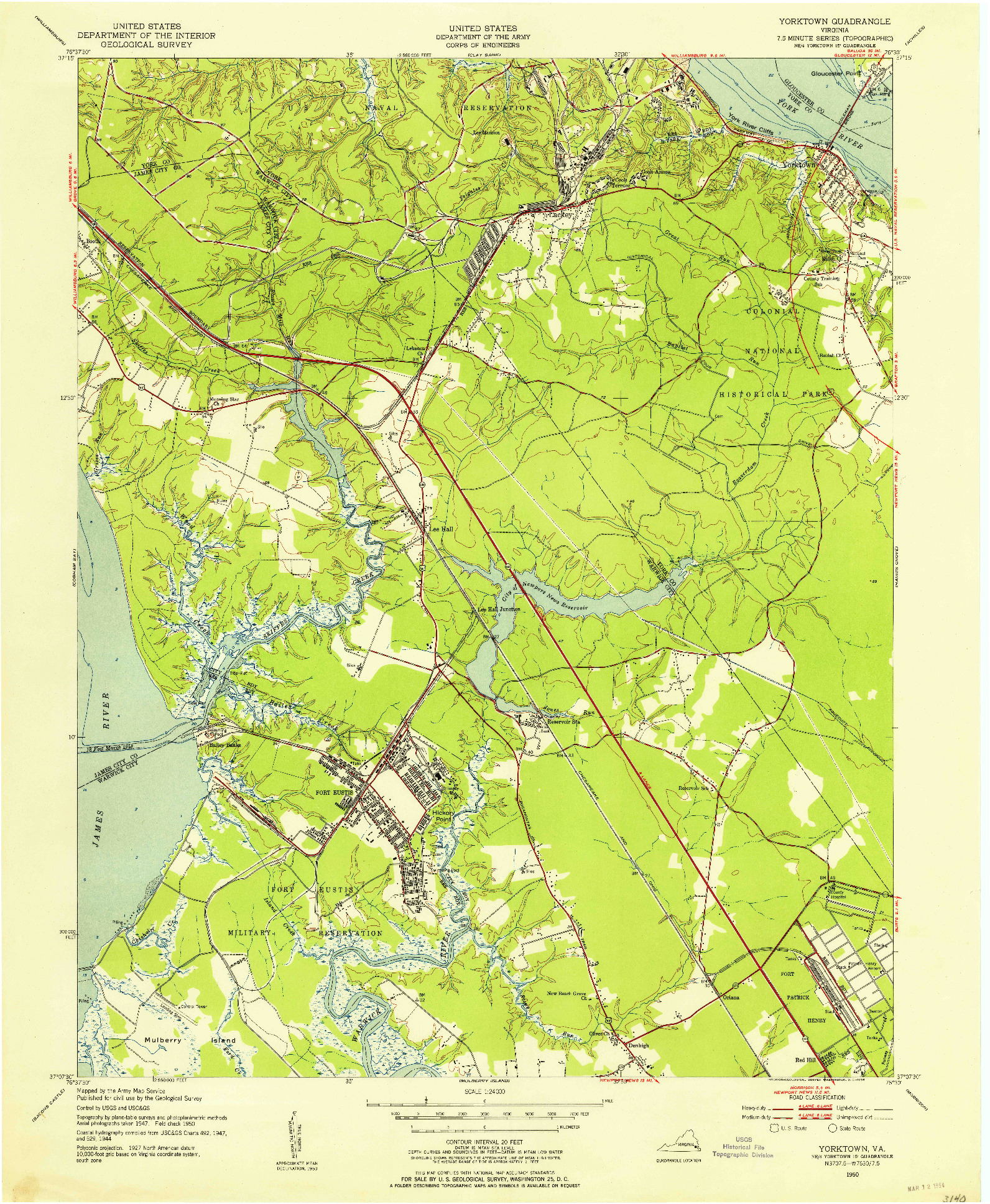 USGS 1:24000-SCALE QUADRANGLE FOR YORKTOWN, VA 1950