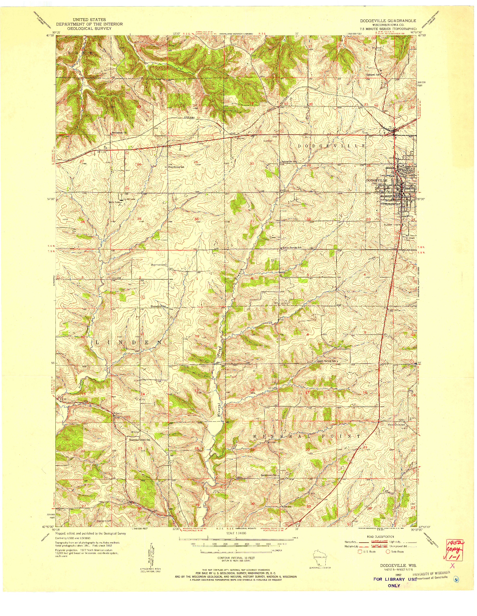 USGS 1:24000-SCALE QUADRANGLE FOR DODGEVILLE, WI 1952