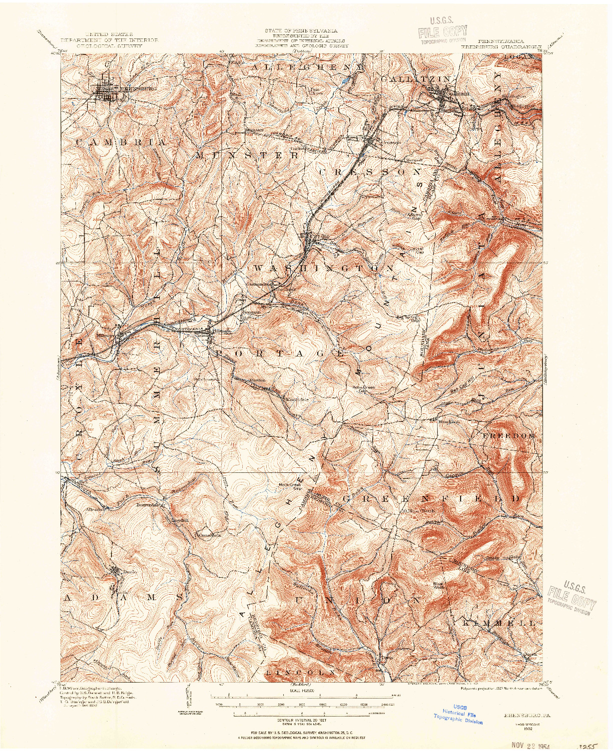 USGS 1:62500-SCALE QUADRANGLE FOR EBENSBURG, PA 1902
