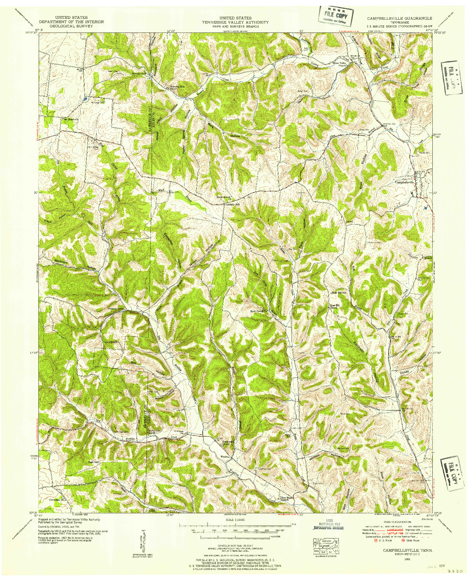 USGS 1:24000-SCALE QUADRANGLE FOR CAMPBELLSVILLE, TN 1951