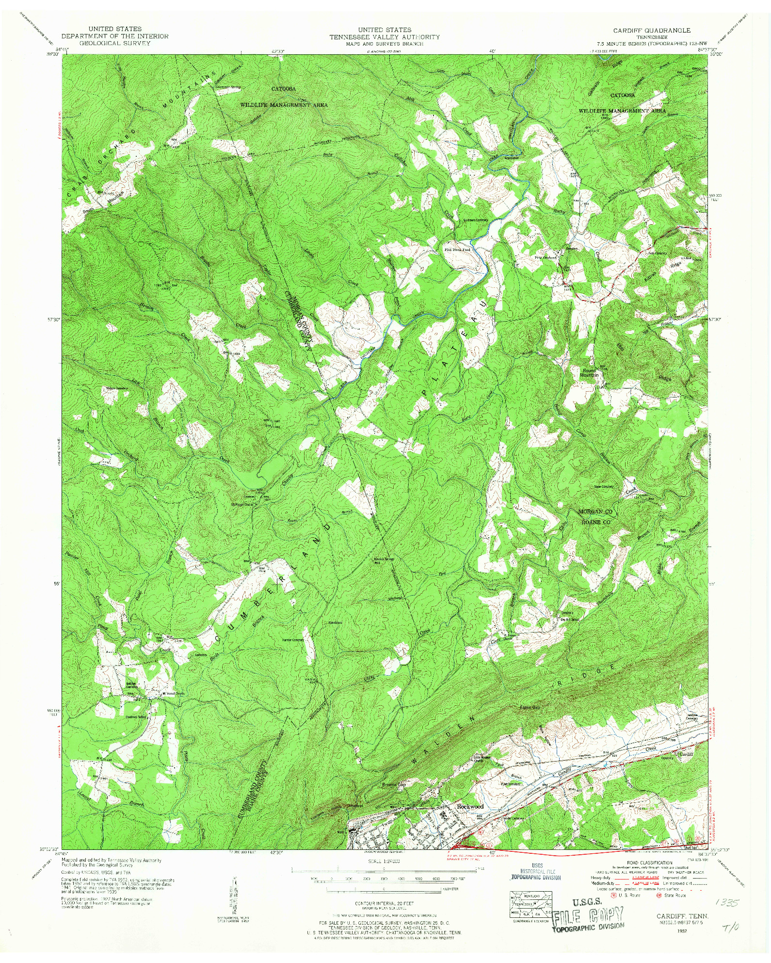 USGS 1:24000-SCALE QUADRANGLE FOR CARDIFF, TN 1952