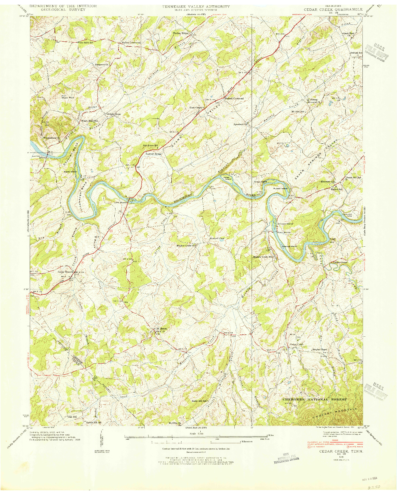 USGS 1:24000-SCALE QUADRANGLE FOR CEDAR CREEK, TN 1939