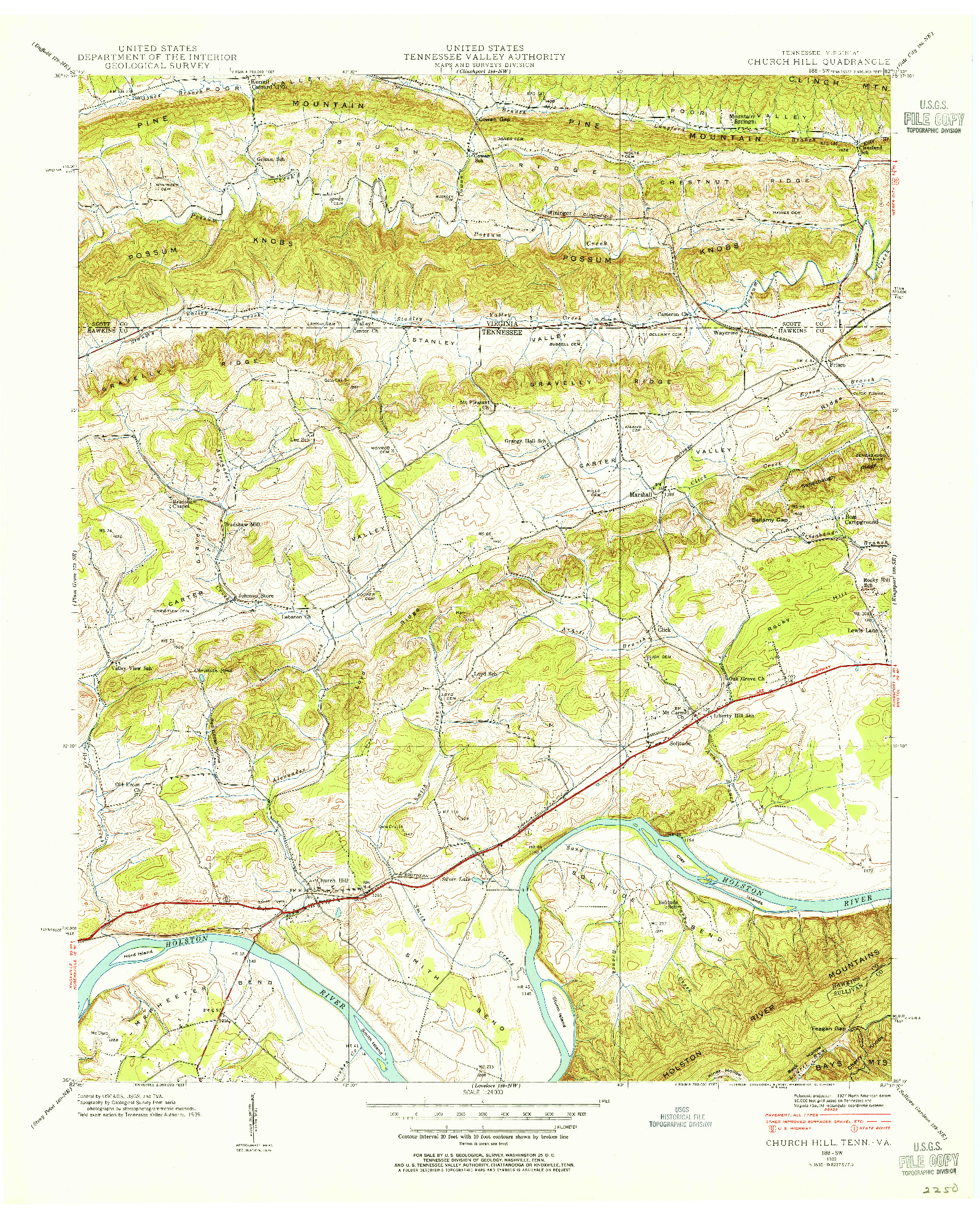 USGS 1:24000-SCALE QUADRANGLE FOR CHURCH HILL, TN 1939