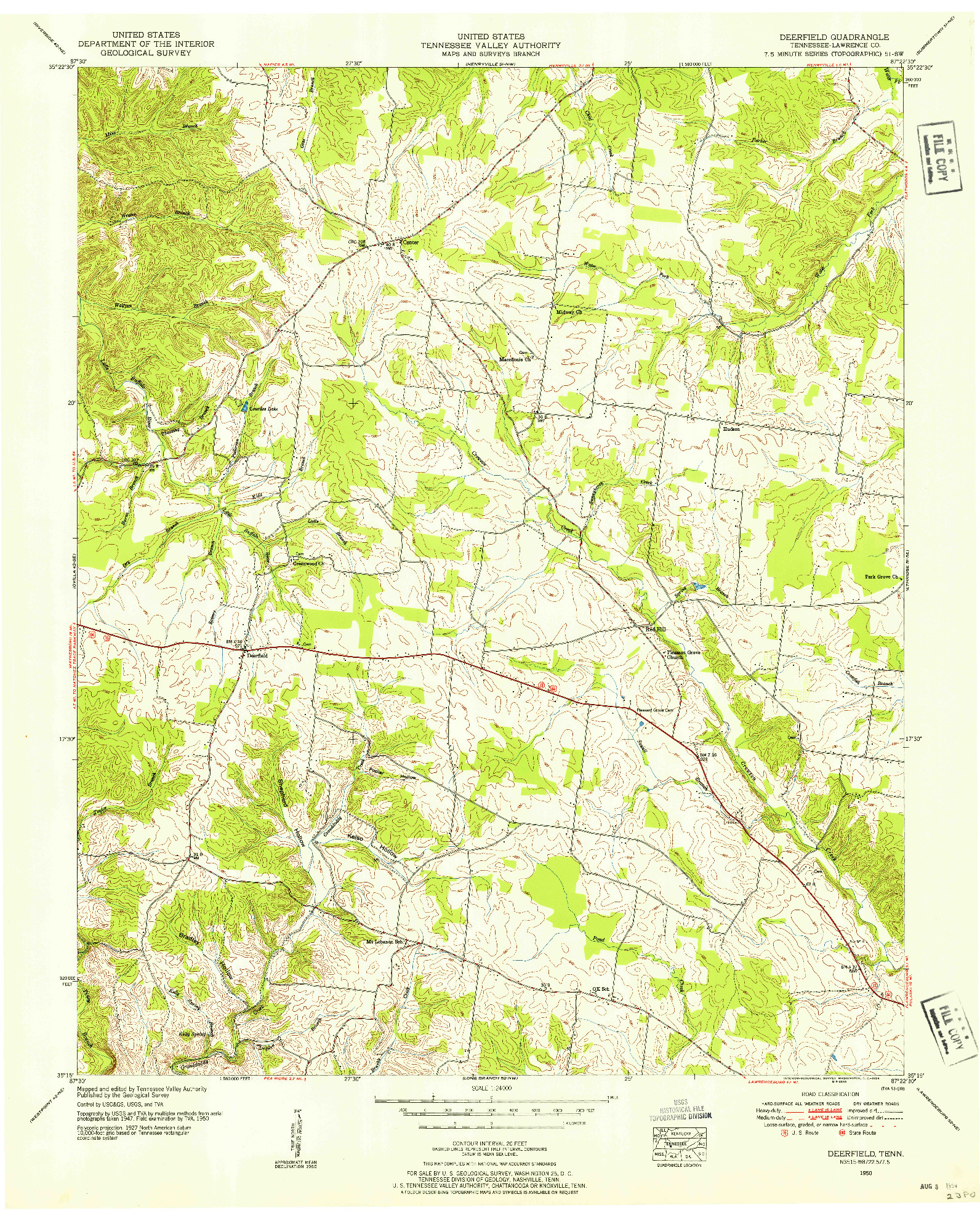 USGS 1:24000-SCALE QUADRANGLE FOR DEERFIELD, TN 1950
