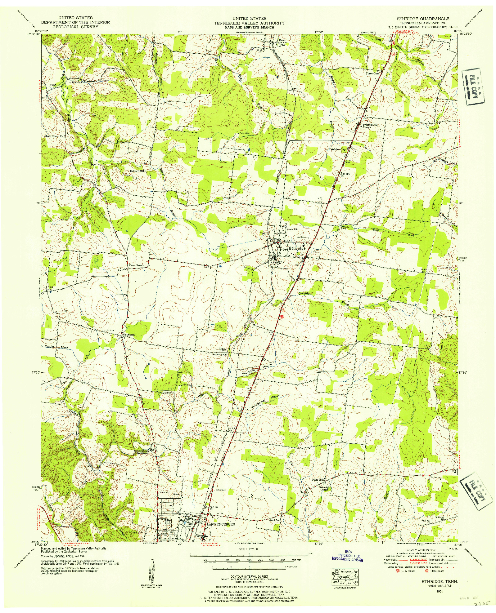 USGS 1:24000-SCALE QUADRANGLE FOR ETHRIDGE, TN 1951