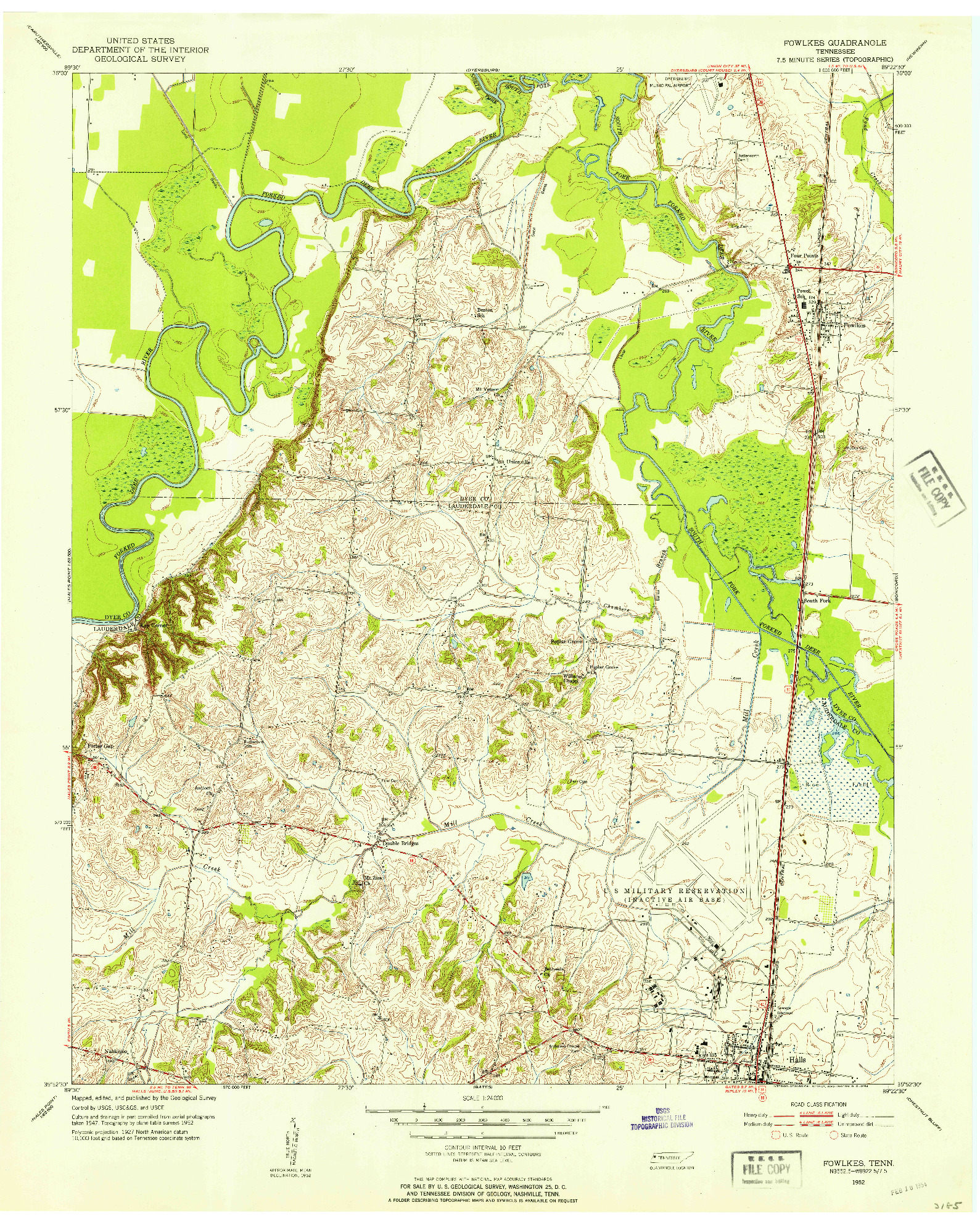 USGS 1:24000-SCALE QUADRANGLE FOR FOWLKES, TN 1952