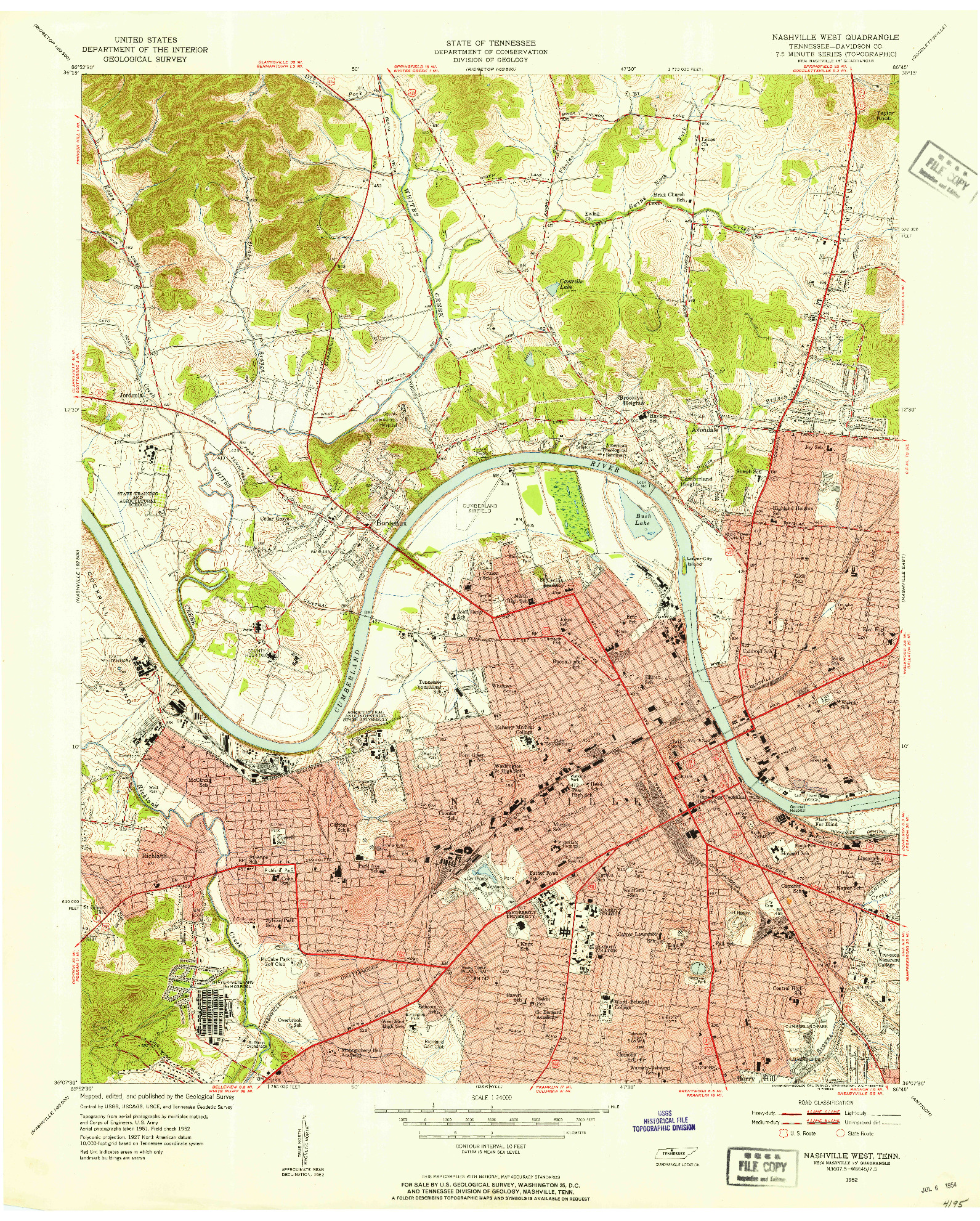 USGS 1:24000-SCALE QUADRANGLE FOR NASHVILLE WEST, TN 1952