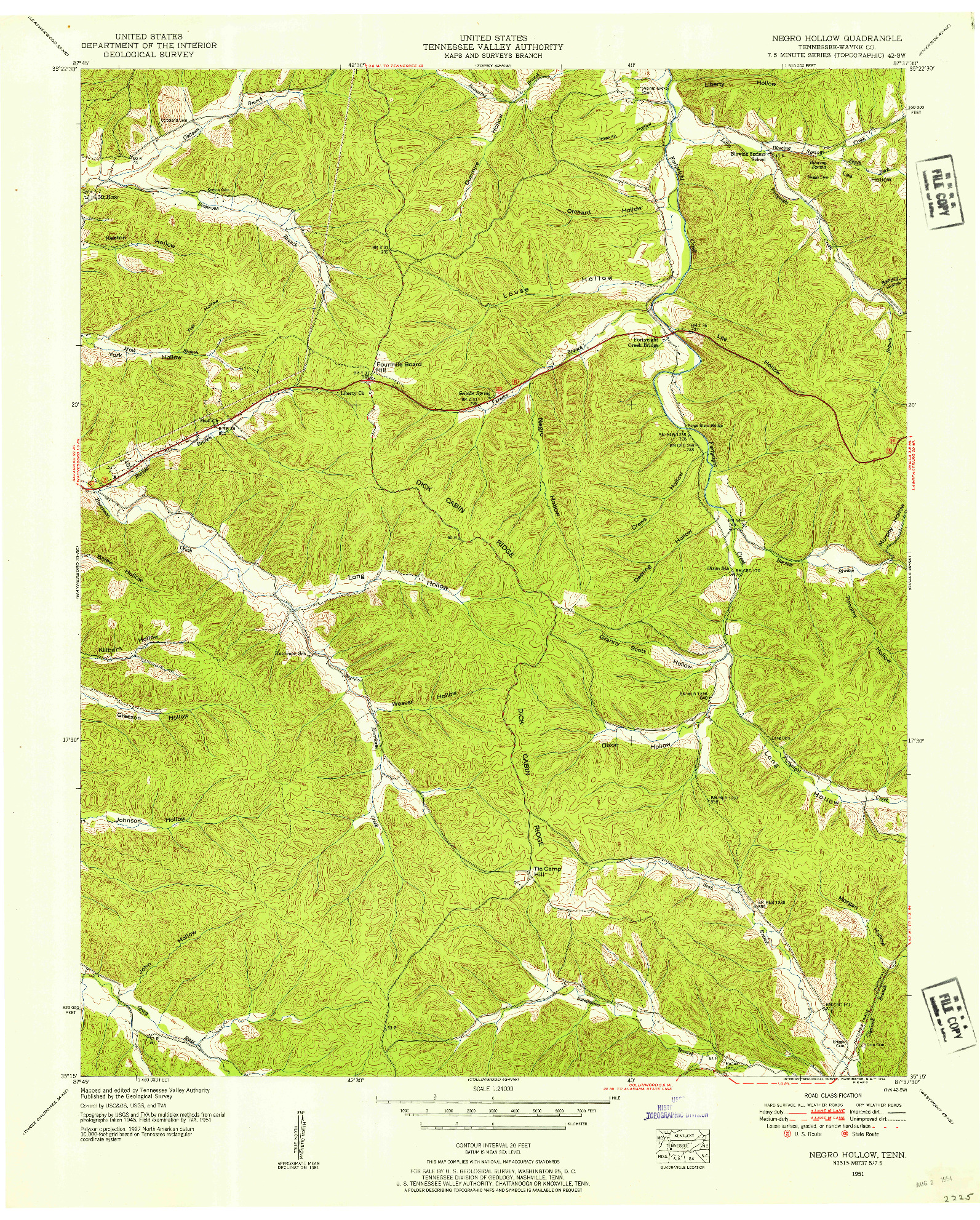 USGS 1:24000-SCALE QUADRANGLE FOR NEGRO HOLLOW, TN 1951