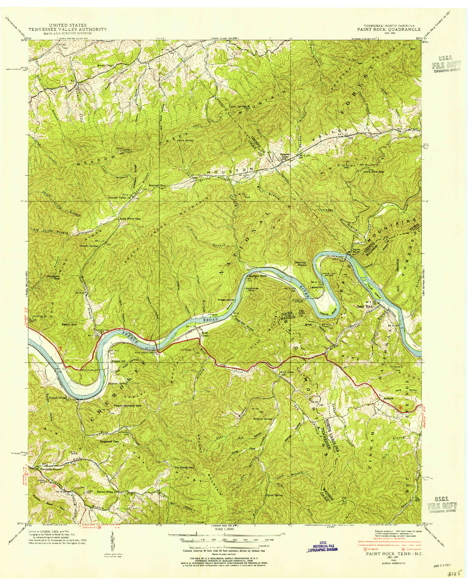 USGS 1:24000-SCALE QUADRANGLE FOR PAINT ROCK, TN 1940