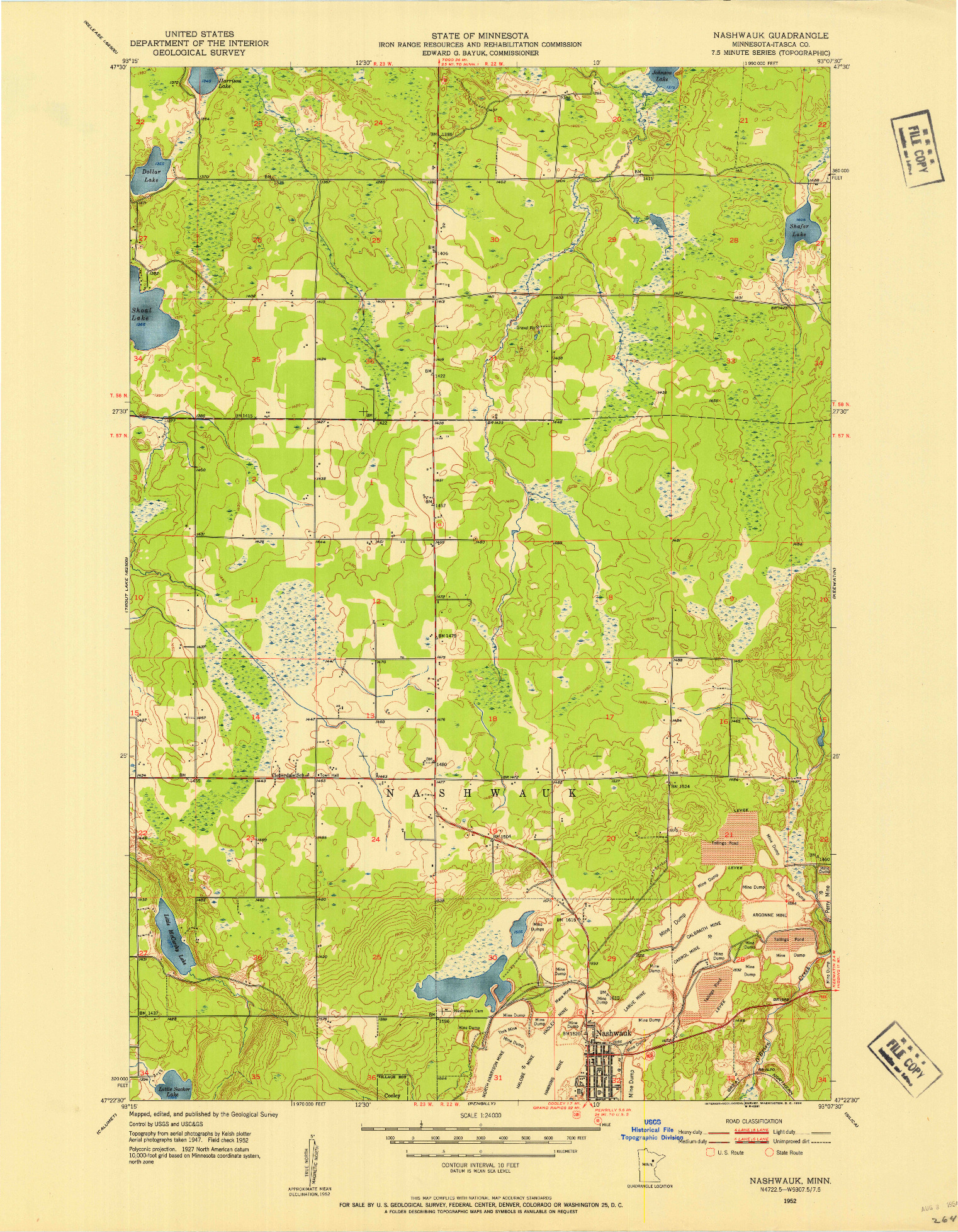 USGS 1:24000-SCALE QUADRANGLE FOR NASHWAUK, MN 1952