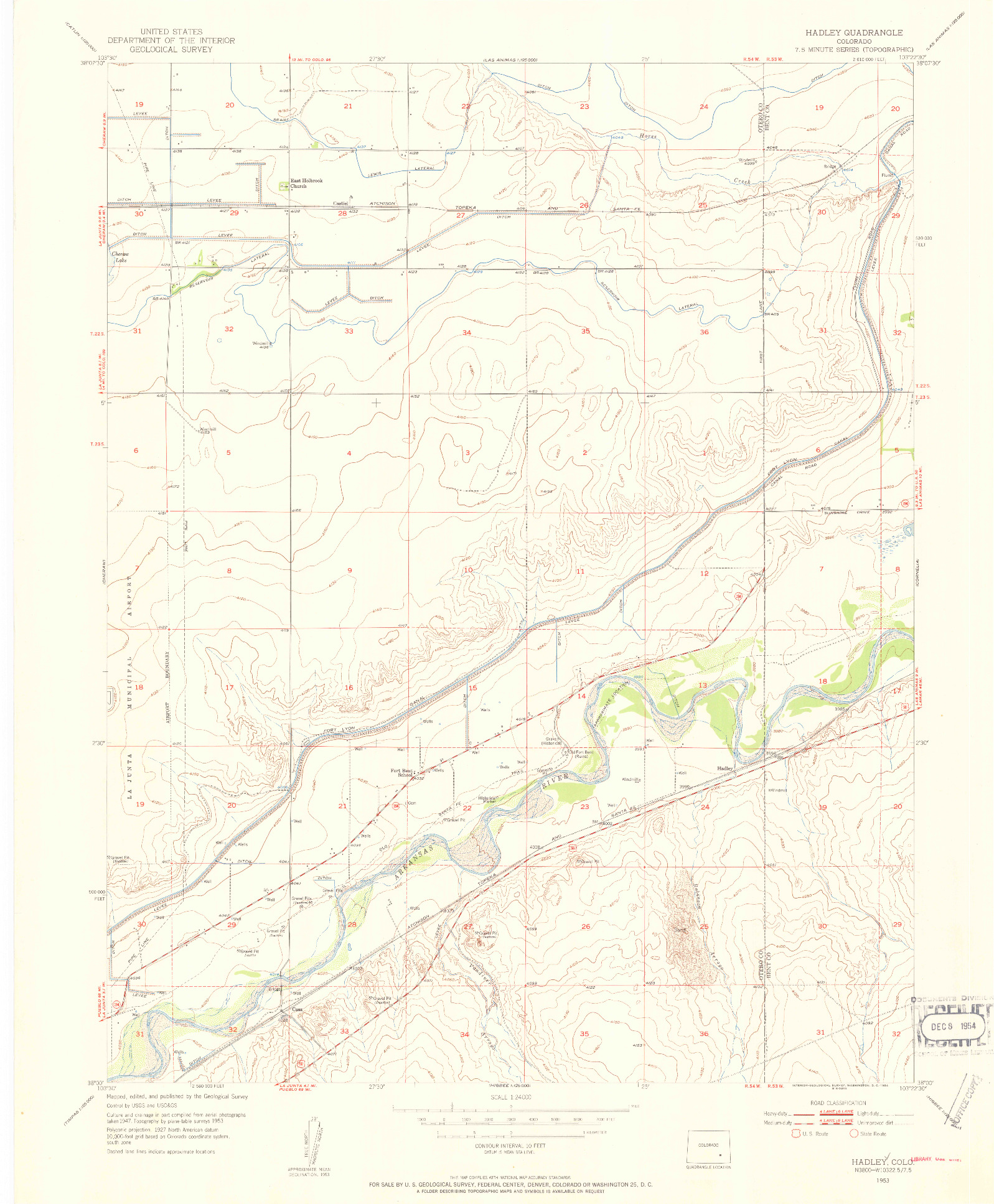 USGS 1:24000-SCALE QUADRANGLE FOR HADLEY, CO 1953