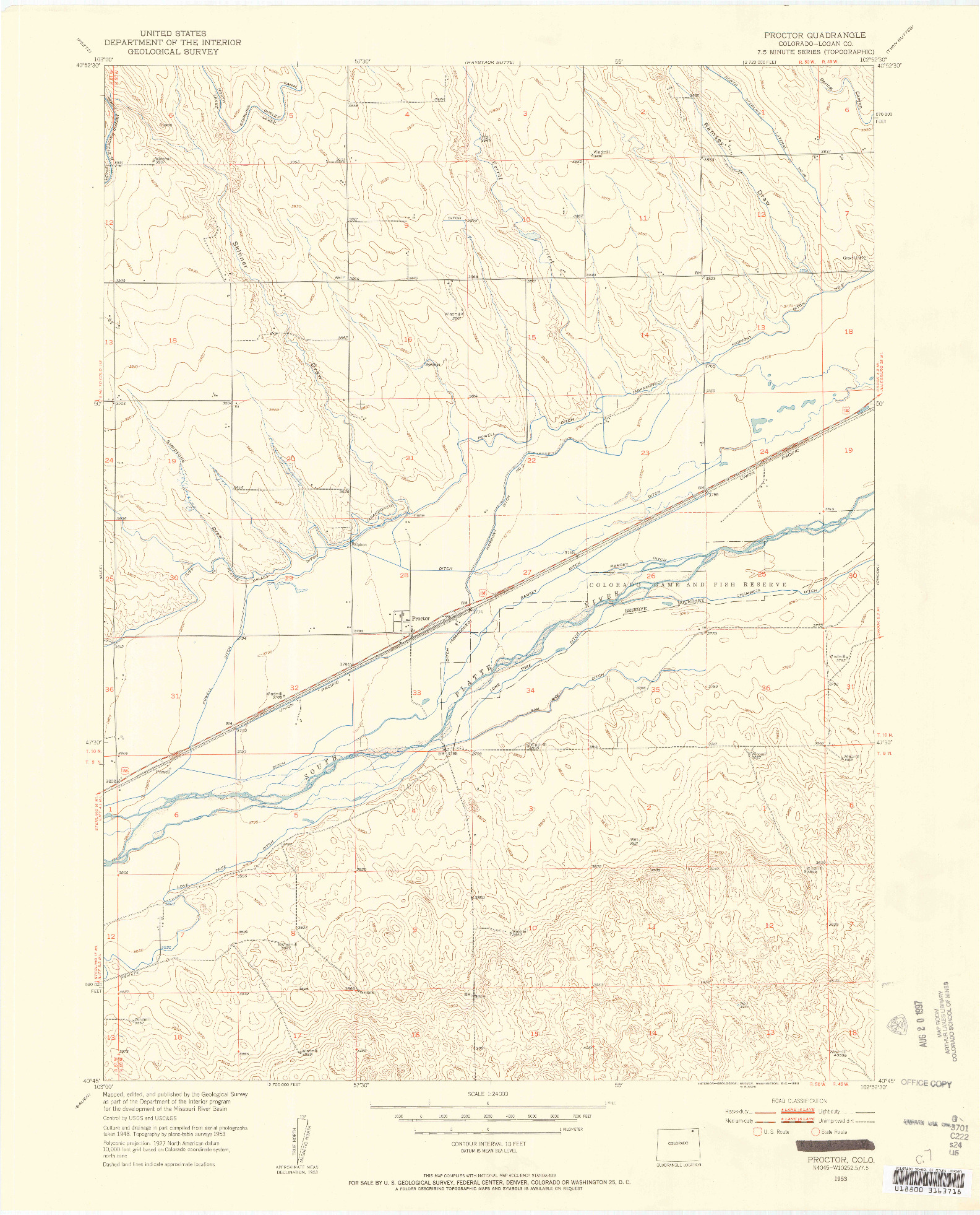 USGS 1:24000-SCALE QUADRANGLE FOR PROCTOR, CO 1953