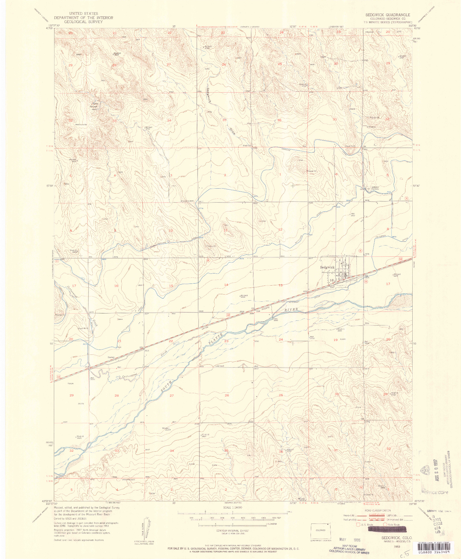USGS 1:24000-SCALE QUADRANGLE FOR SEDGWICK, CO 1953