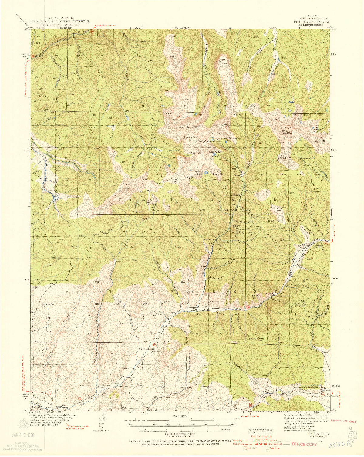 USGS 1:62500-SCALE QUADRANGLE FOR PITKIN, CO 1941