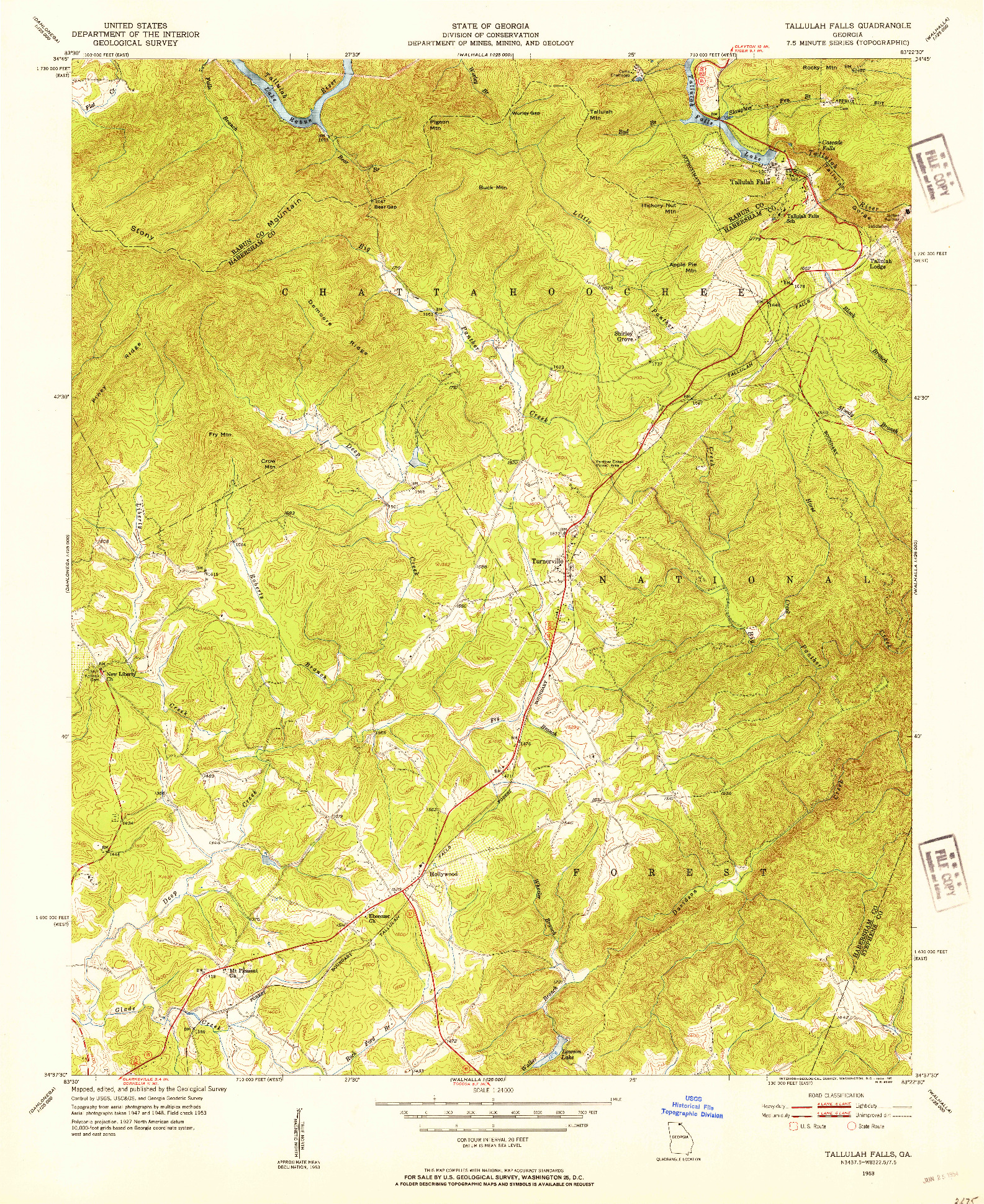 USGS 1:24000-SCALE QUADRANGLE FOR TALLULAH FALLS, GA 1953