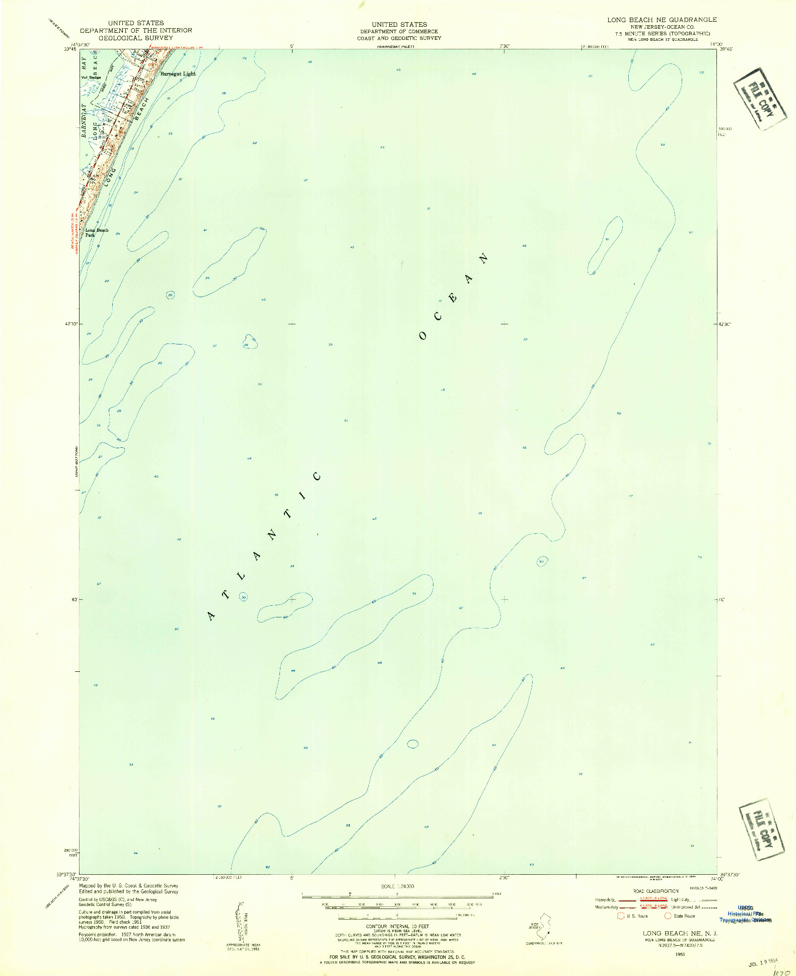 USGS 1:24000-SCALE QUADRANGLE FOR LONG BEACH NE, NJ 1951