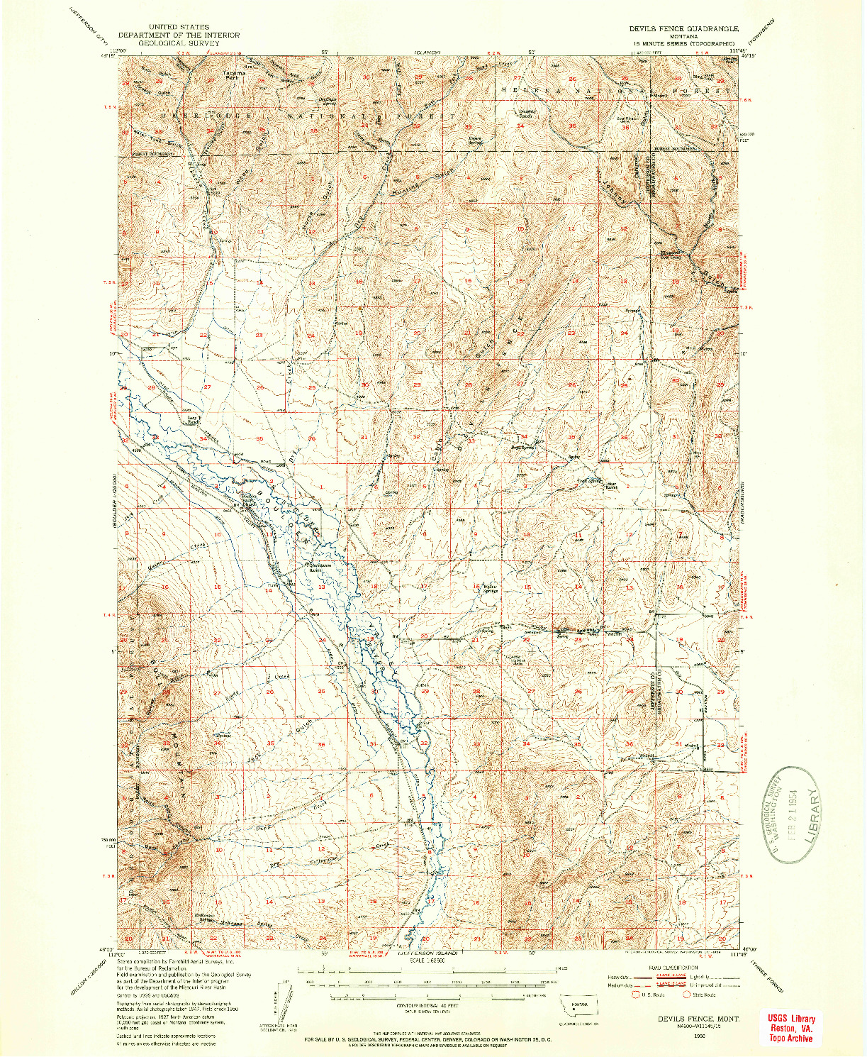 USGS 1:62500-SCALE QUADRANGLE FOR DEVILS FENCE, MT 1950
