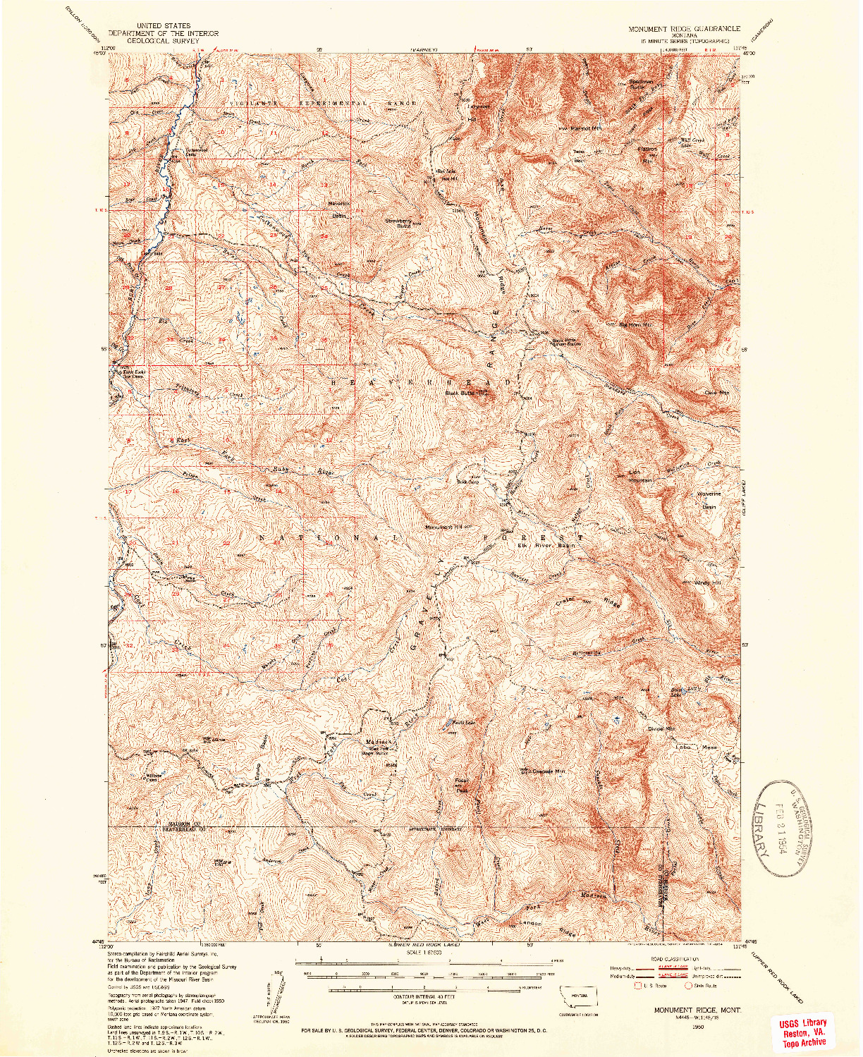 USGS 1:62500-SCALE QUADRANGLE FOR MONUMENT RIDGE, MT 1950
