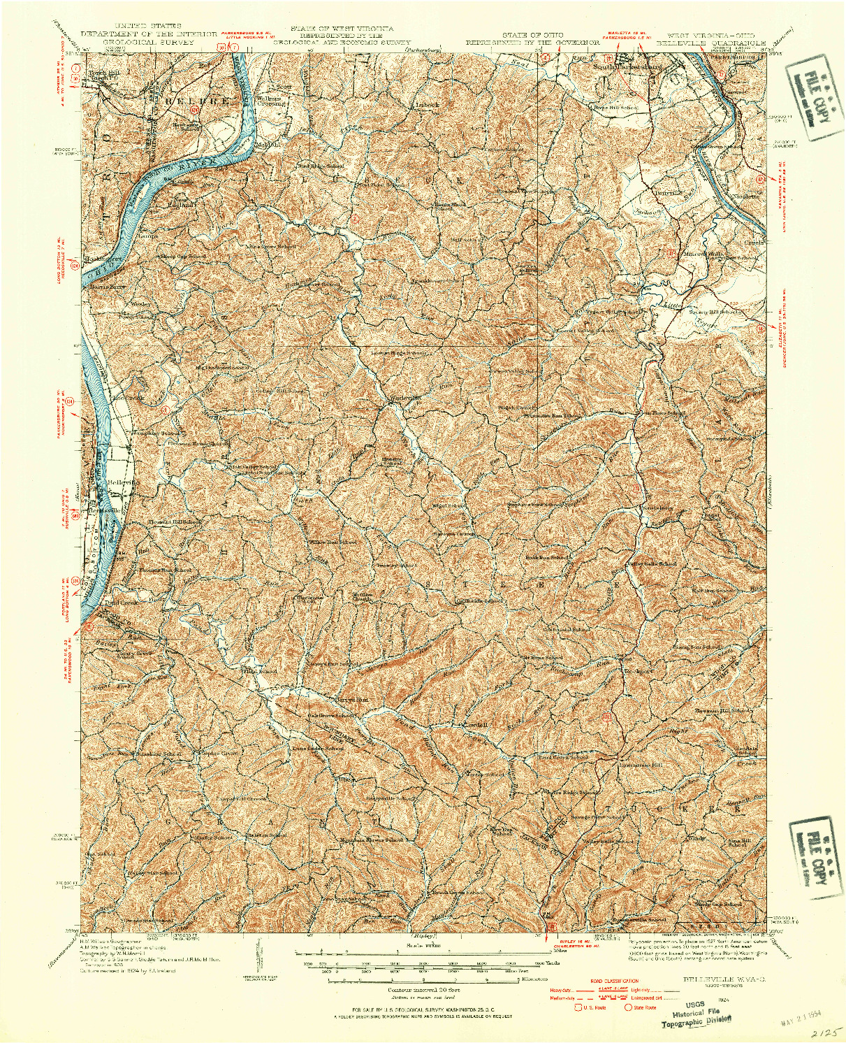 USGS 1:62500-SCALE QUADRANGLE FOR BELLEVILLE, WV 1924