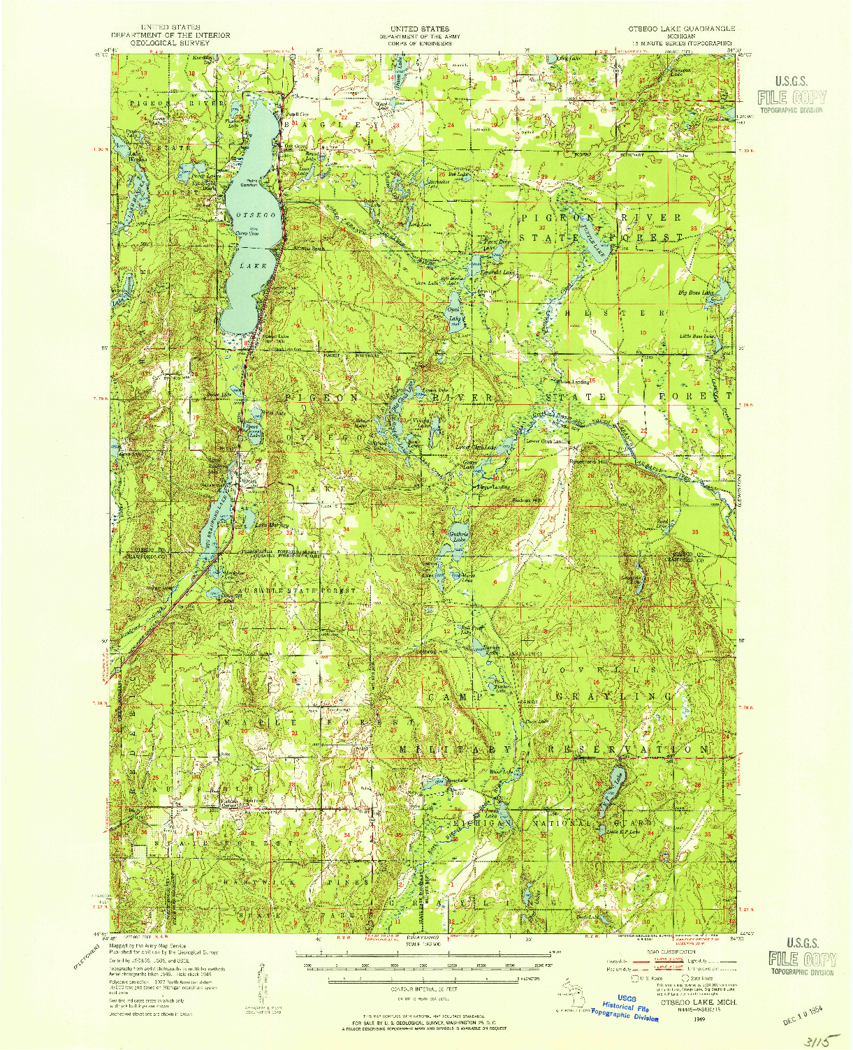 USGS 1:62500-SCALE QUADRANGLE FOR OTSEGO LAKE, MI 1949