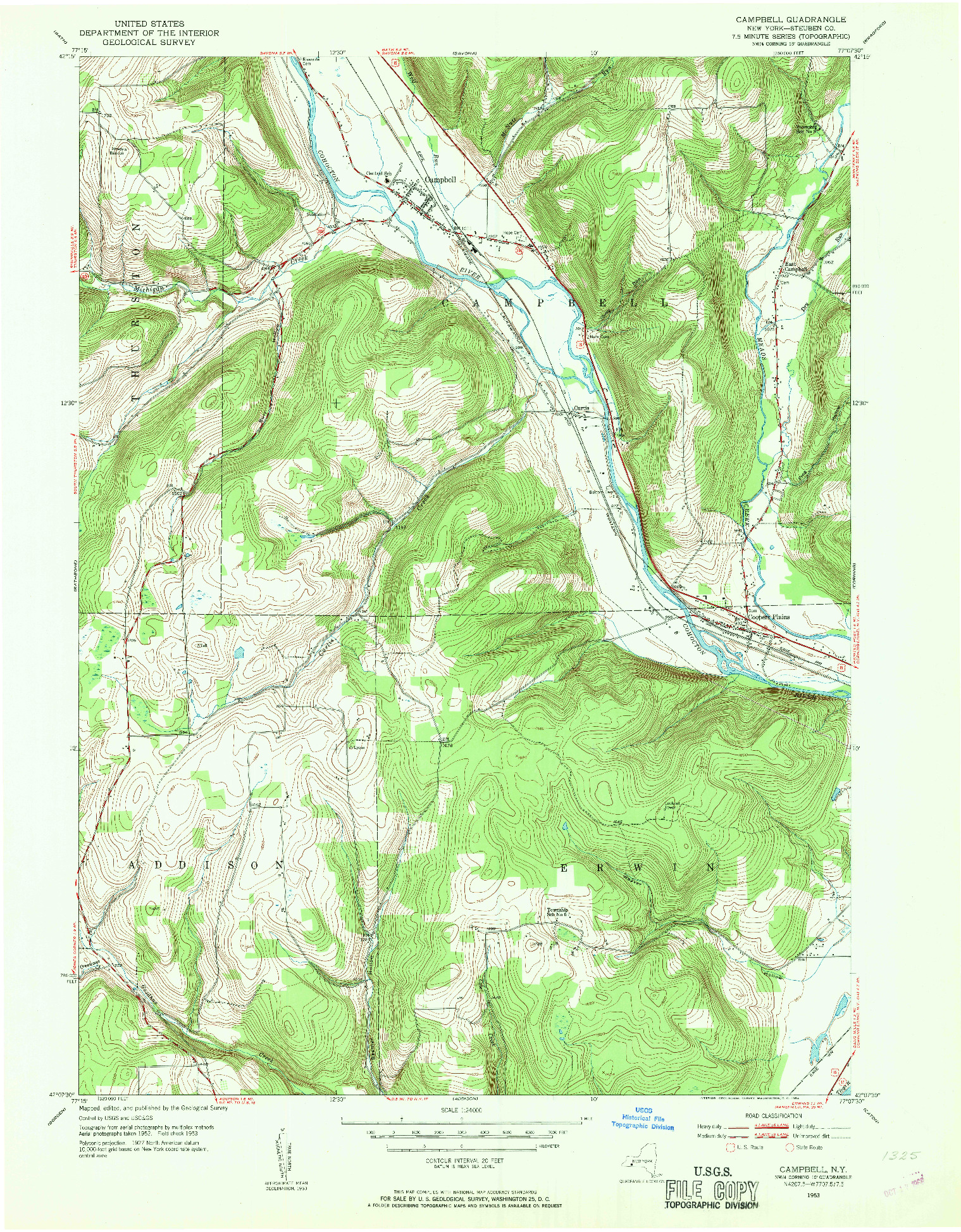 USGS 1:24000-SCALE QUADRANGLE FOR CAMPBELL, NY 1953
