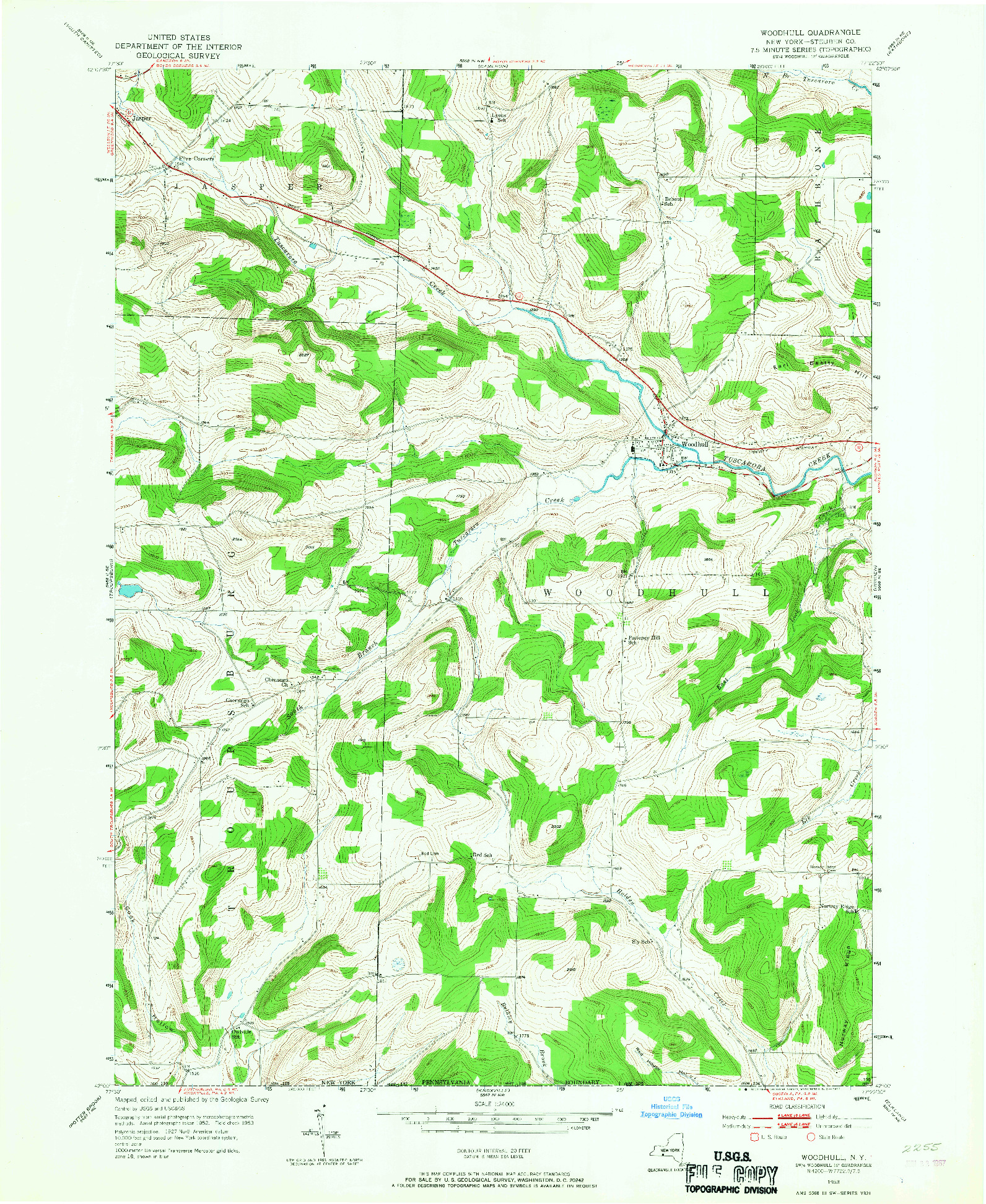 USGS 1:24000-SCALE QUADRANGLE FOR WOODHULL, NY 1953