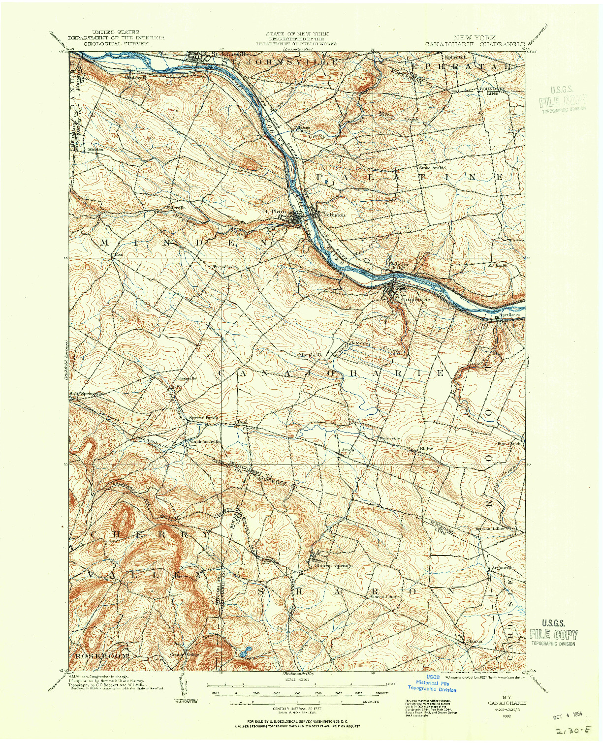 USGS 1:62500-SCALE QUADRANGLE FOR CANAJOHARIE, NY 1898