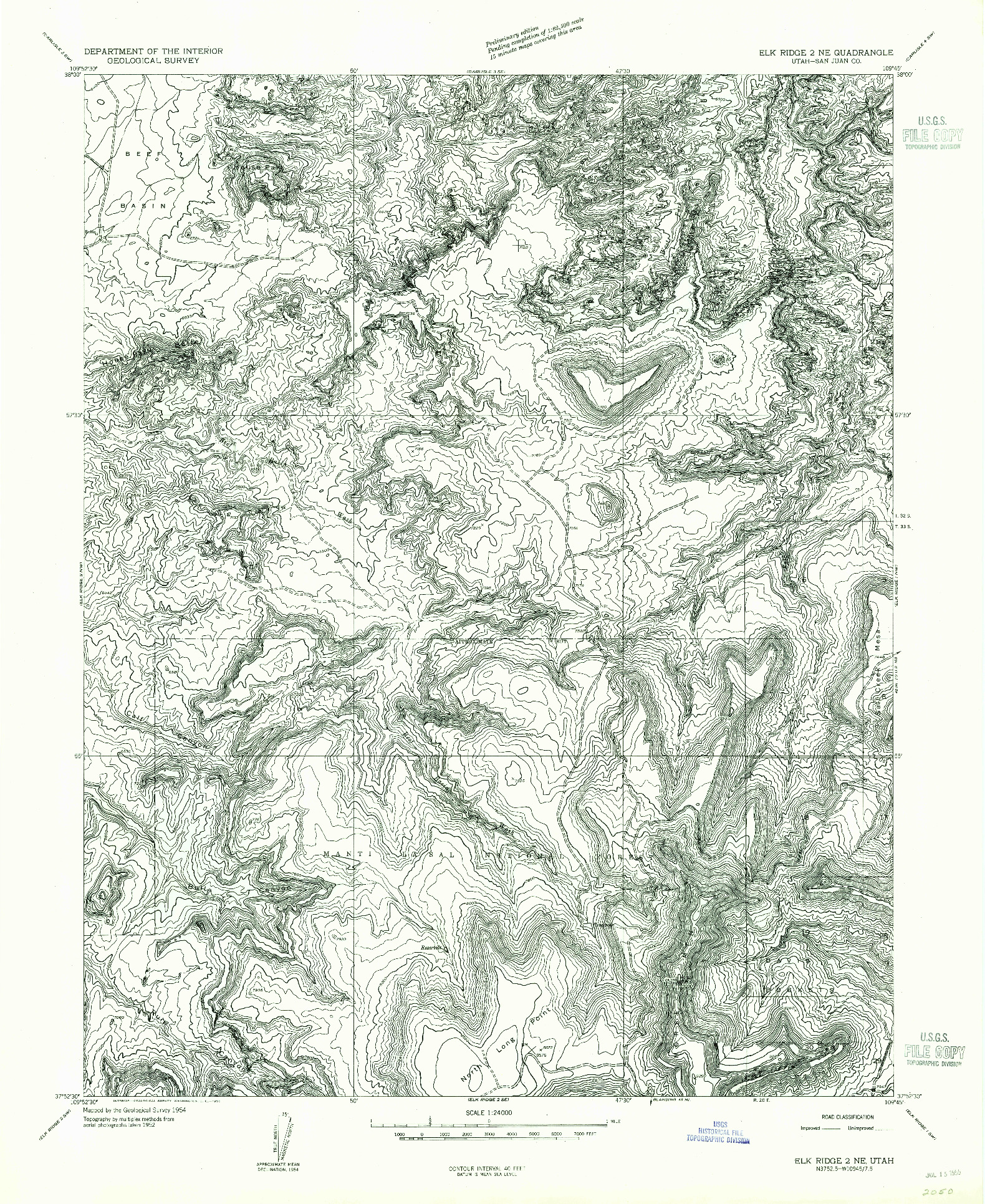 USGS 1:24000-SCALE QUADRANGLE FOR ELK RIDGE 2 NE, UT 1954