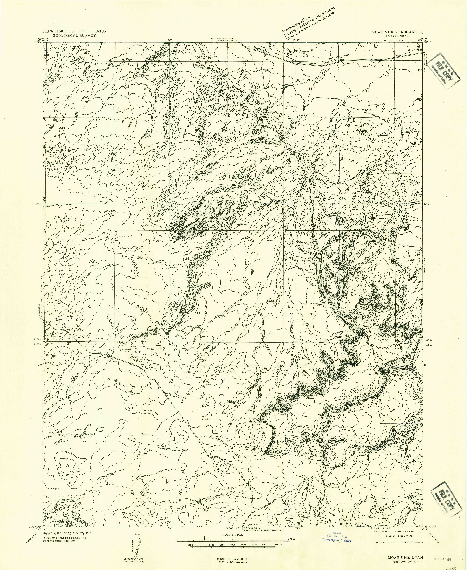 USGS 1:24000-SCALE QUADRANGLE FOR MOAB 3 NE, UT 1952