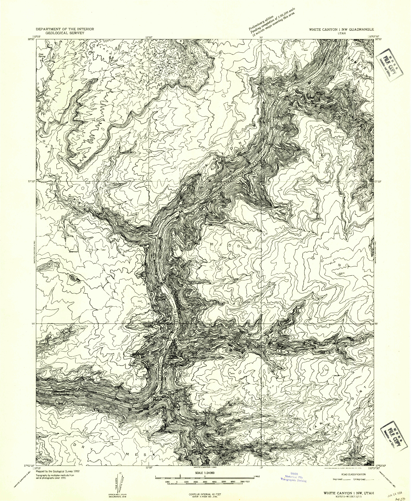 USGS 1:24000-SCALE QUADRANGLE FOR WHITE CANYON 1 NW, UT 1954