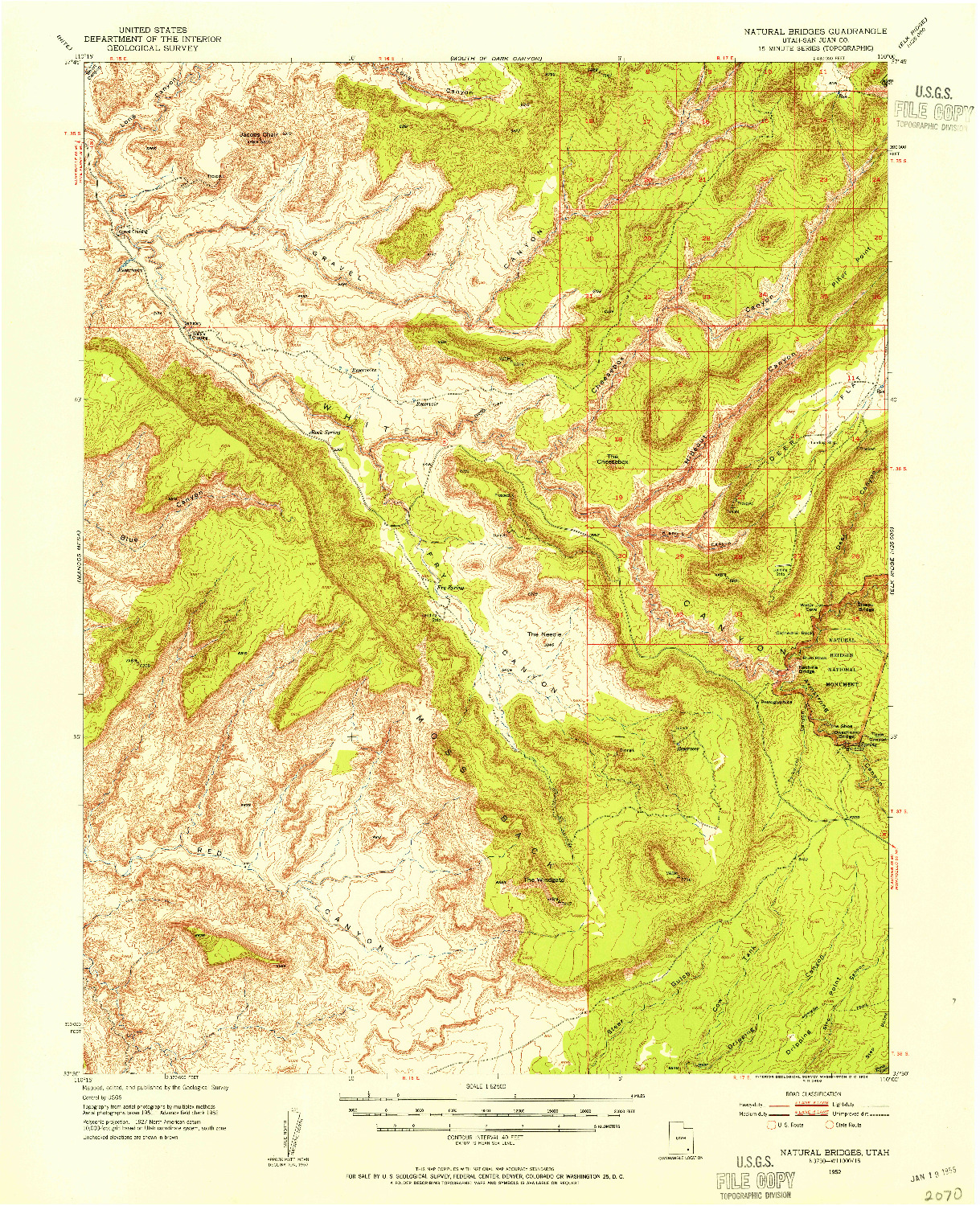 USGS 1:62500-SCALE QUADRANGLE FOR NATURAL BRIDGES, UT 1952