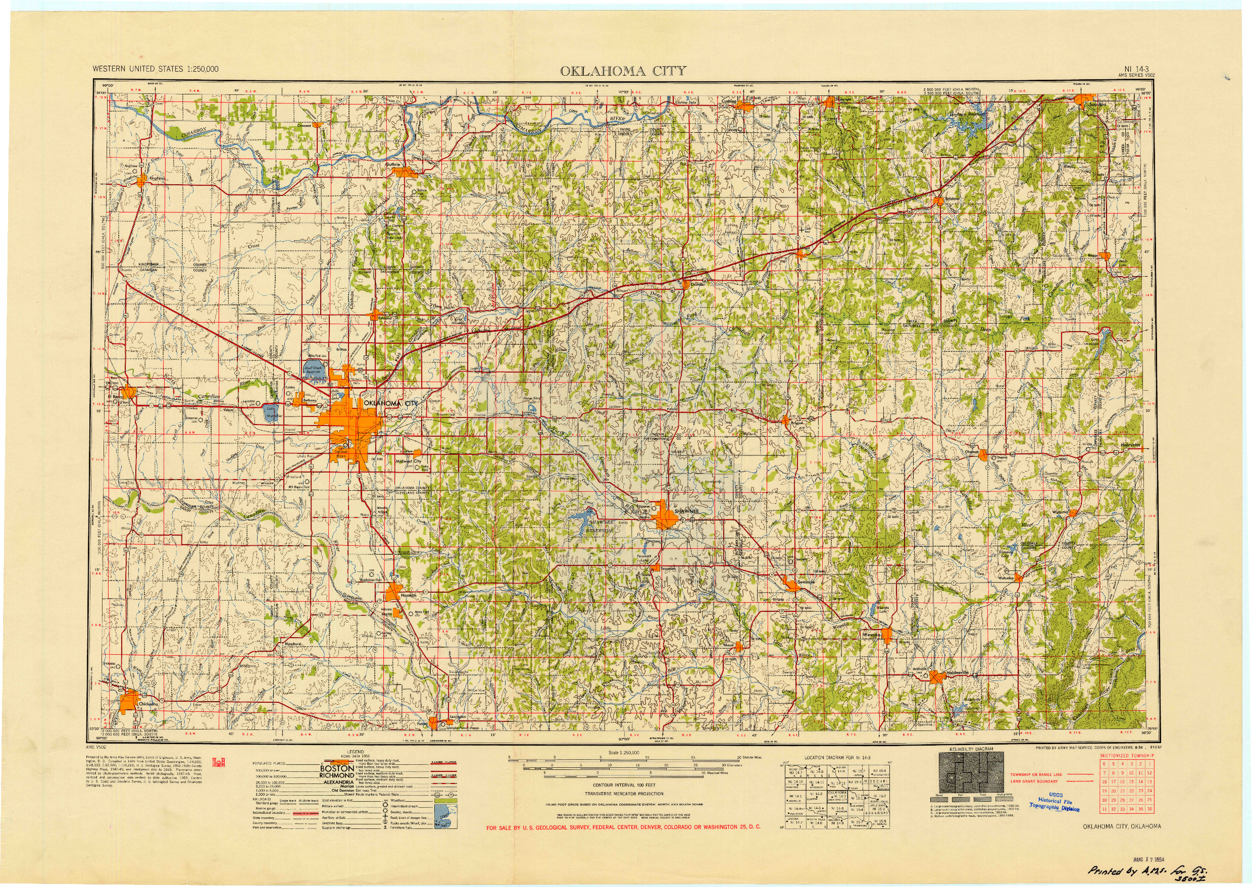 USGS 1:250000-SCALE QUADRANGLE FOR OKLAHOMA CITY, OK 1954