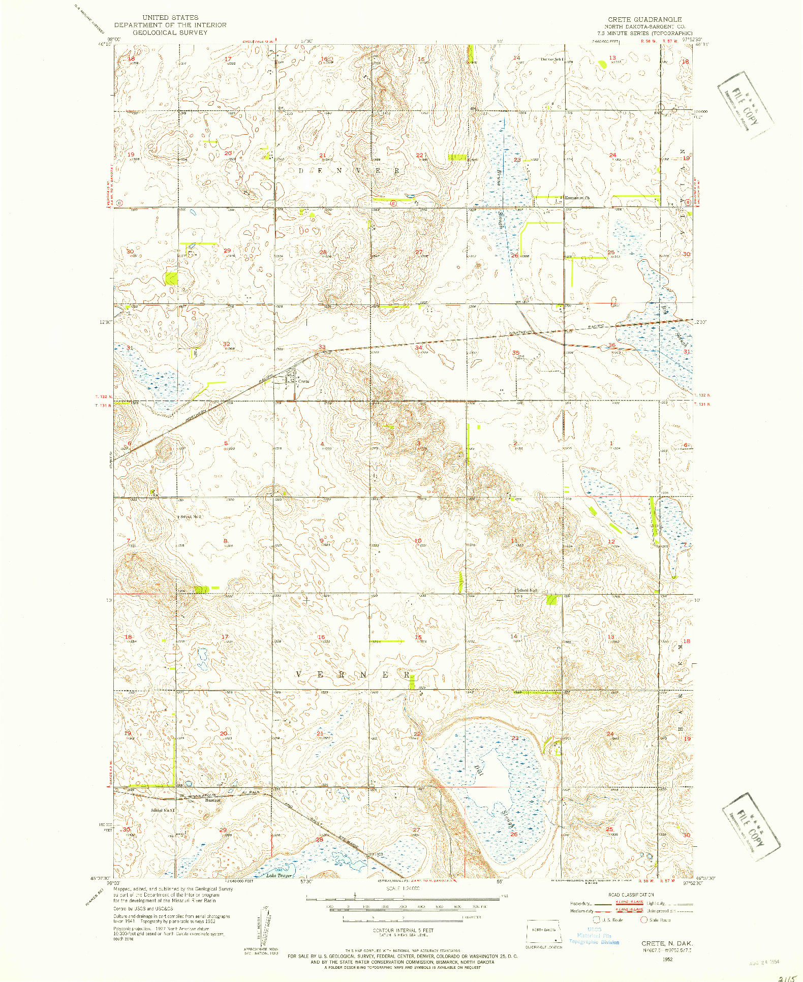 USGS 1:24000-SCALE QUADRANGLE FOR CRETE, ND 1952