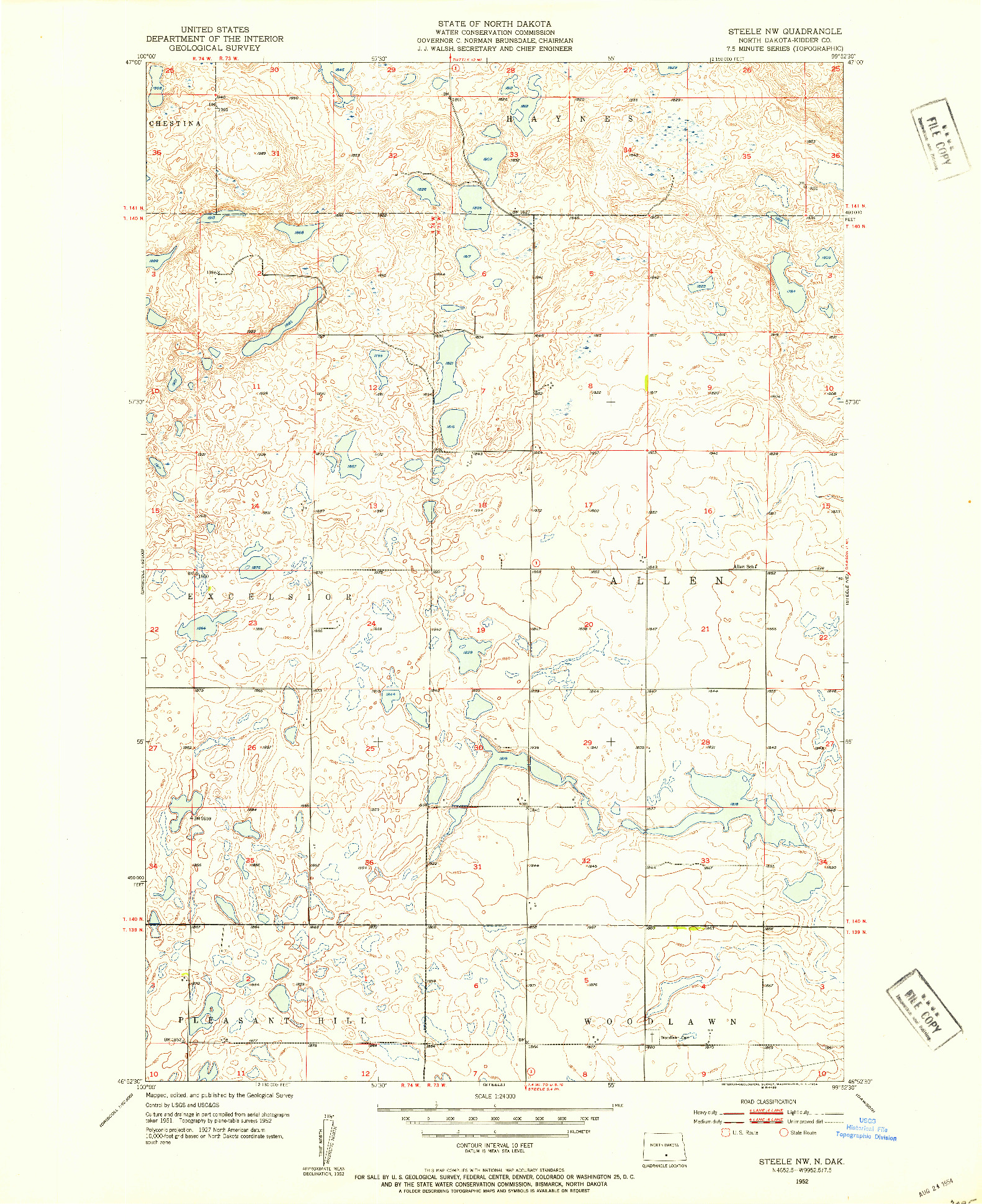USGS 1:24000-SCALE QUADRANGLE FOR STEELE NW, ND 1952