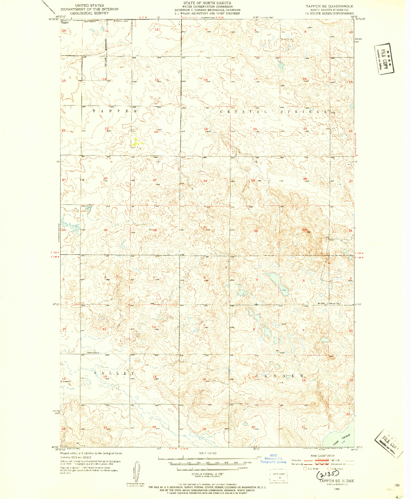 USGS 1:24000-SCALE QUADRANGLE FOR TAPPEN SE, ND 1952