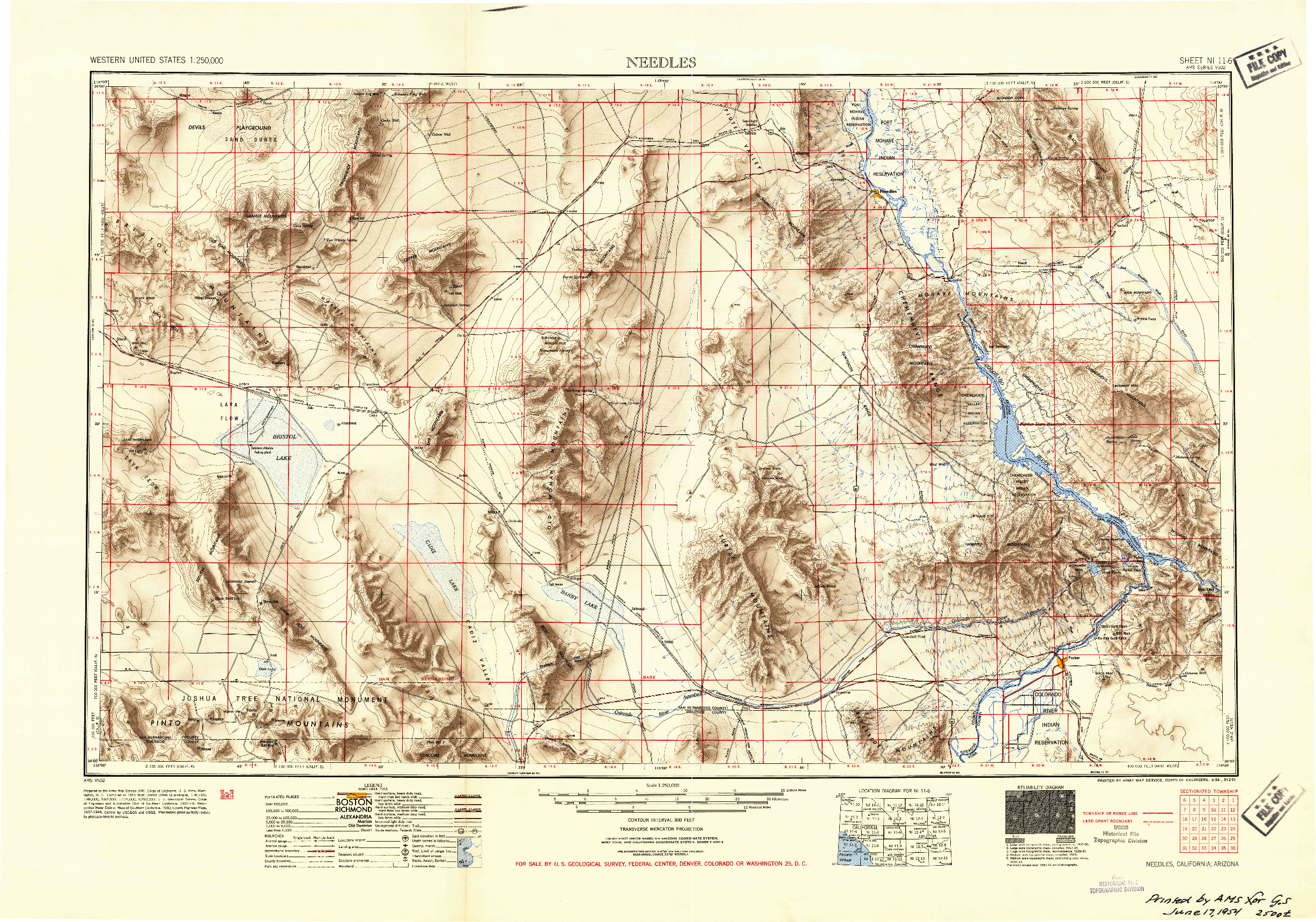 USGS 1:250000-SCALE QUADRANGLE FOR NEEDLES, CA 1954