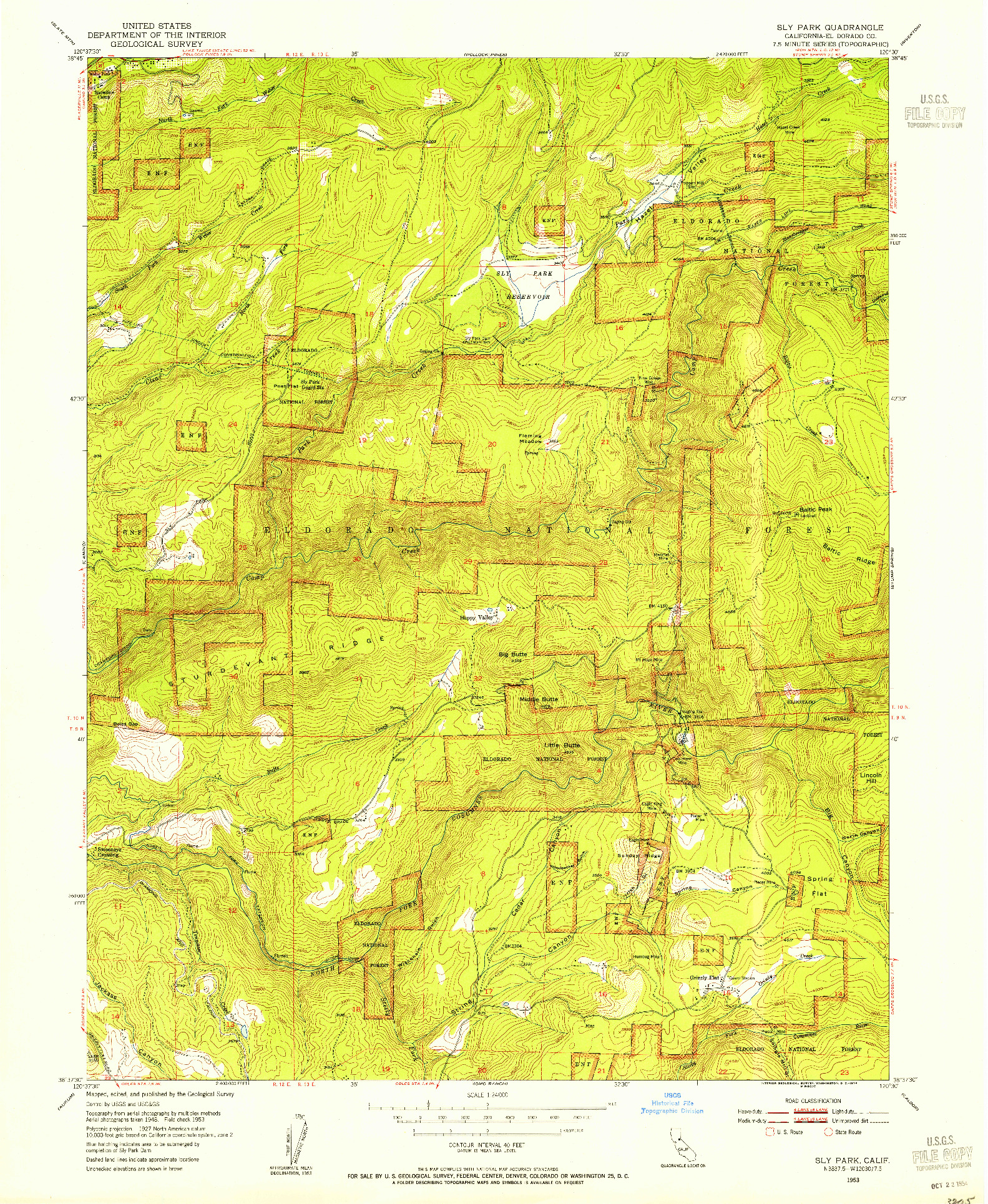 USGS 1:24000-SCALE QUADRANGLE FOR SLY PARK, CA 1953